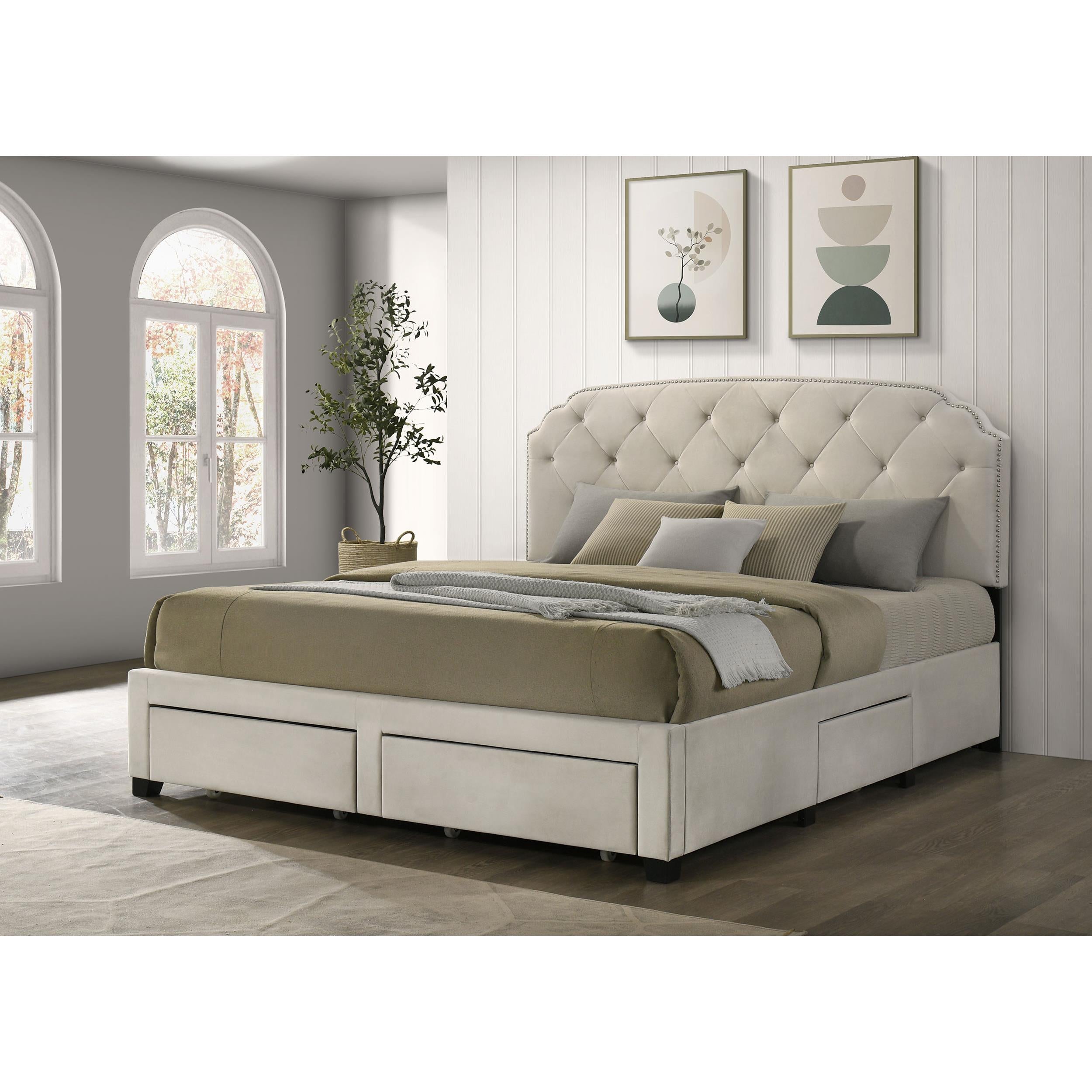  Coaster Furniture Marianna 316011KE 4-drawer Upholstered Eastern King Storage Bed - Cream IMAGE 2