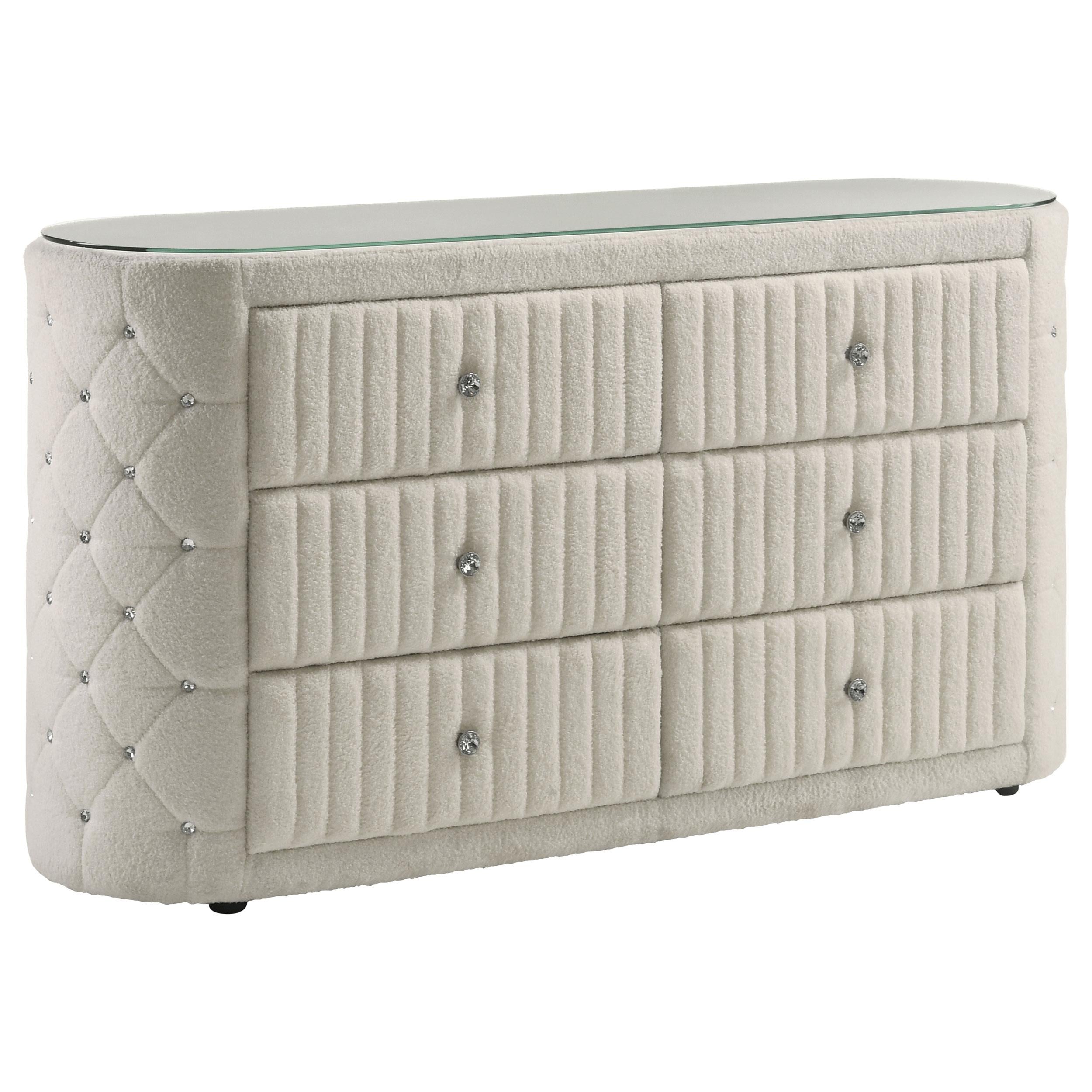 Coaster Furniture Sonya 360113 6-drawer Upholstered Bedroom Dresser - Ivory IMAGE 1