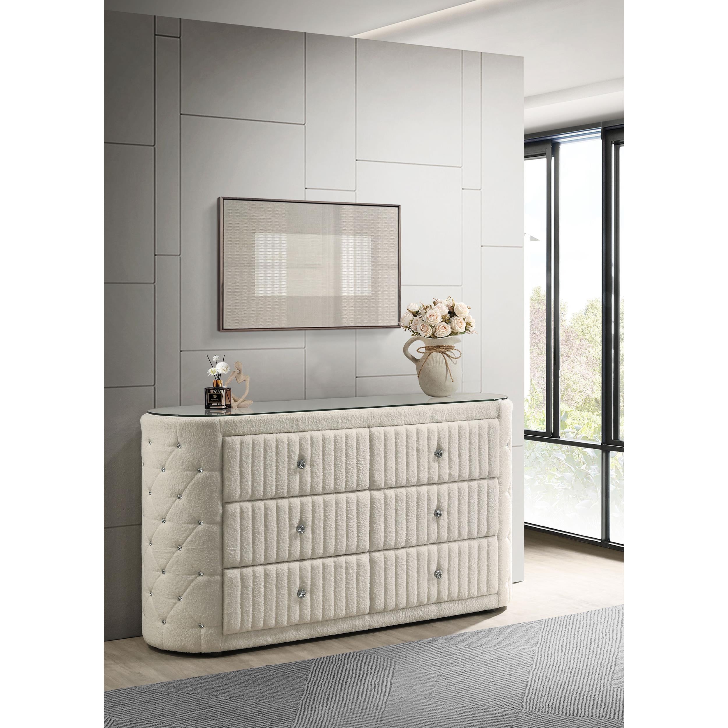  Coaster Furniture Sonya 360113 6-drawer Upholstered Bedroom Dresser - Ivory IMAGE 2