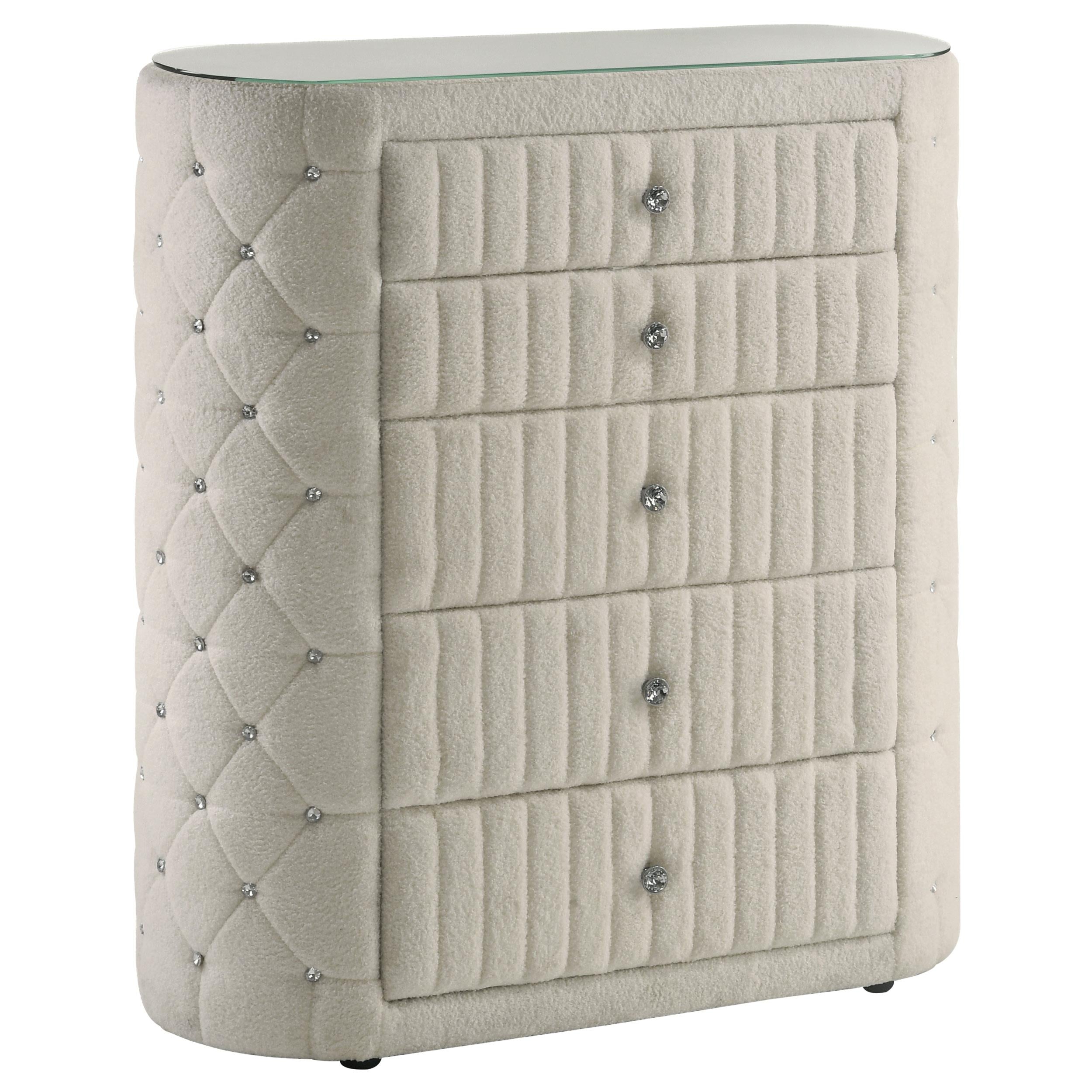  Coaster Furniture Sonya 360115 5-drawer Upholstered Bedroom Chest - Ivory IMAGE 1