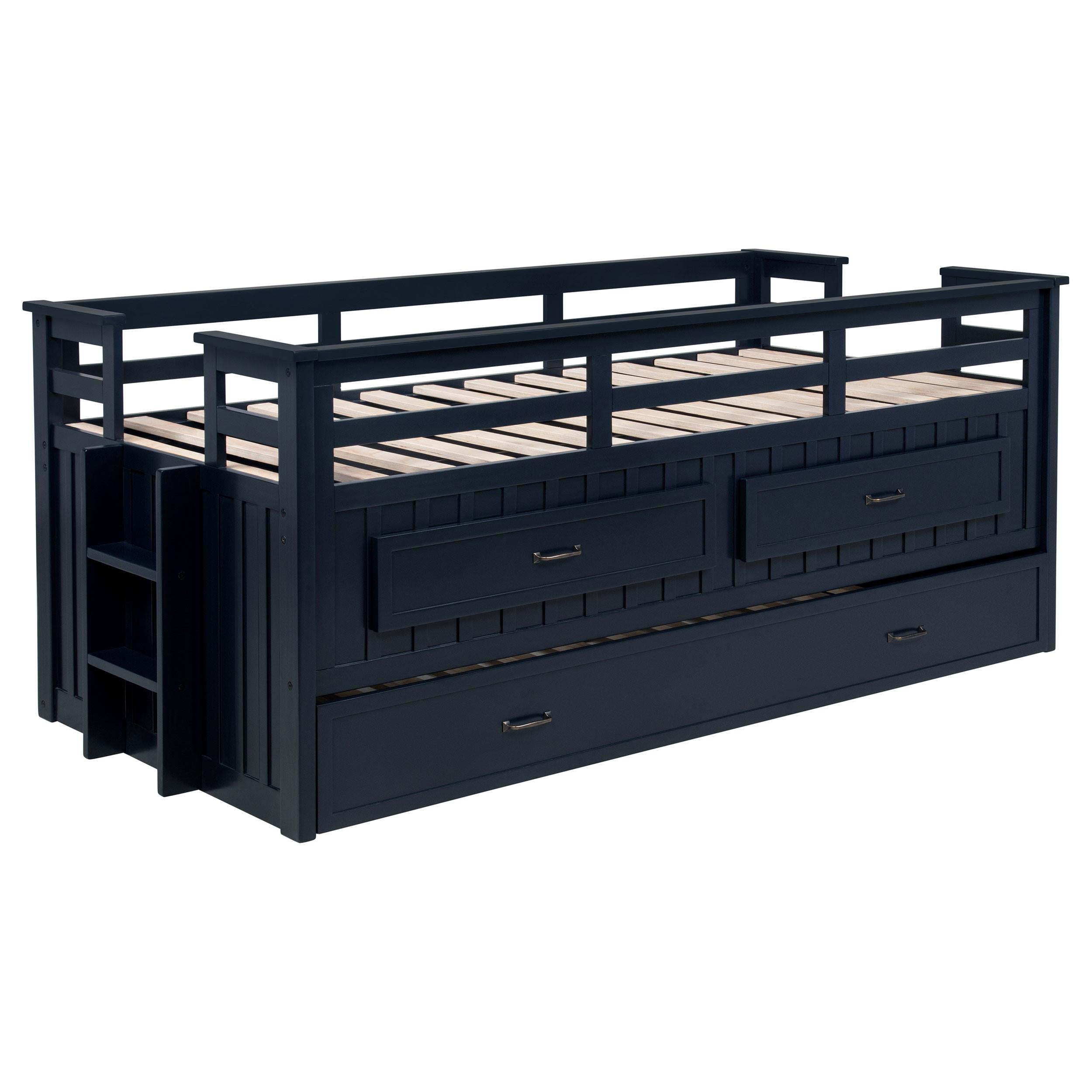  Coaster Furniture Carlsbad 401980T Wood Twin Captains Bed With Trundle - Navy Blue IMAGE 1