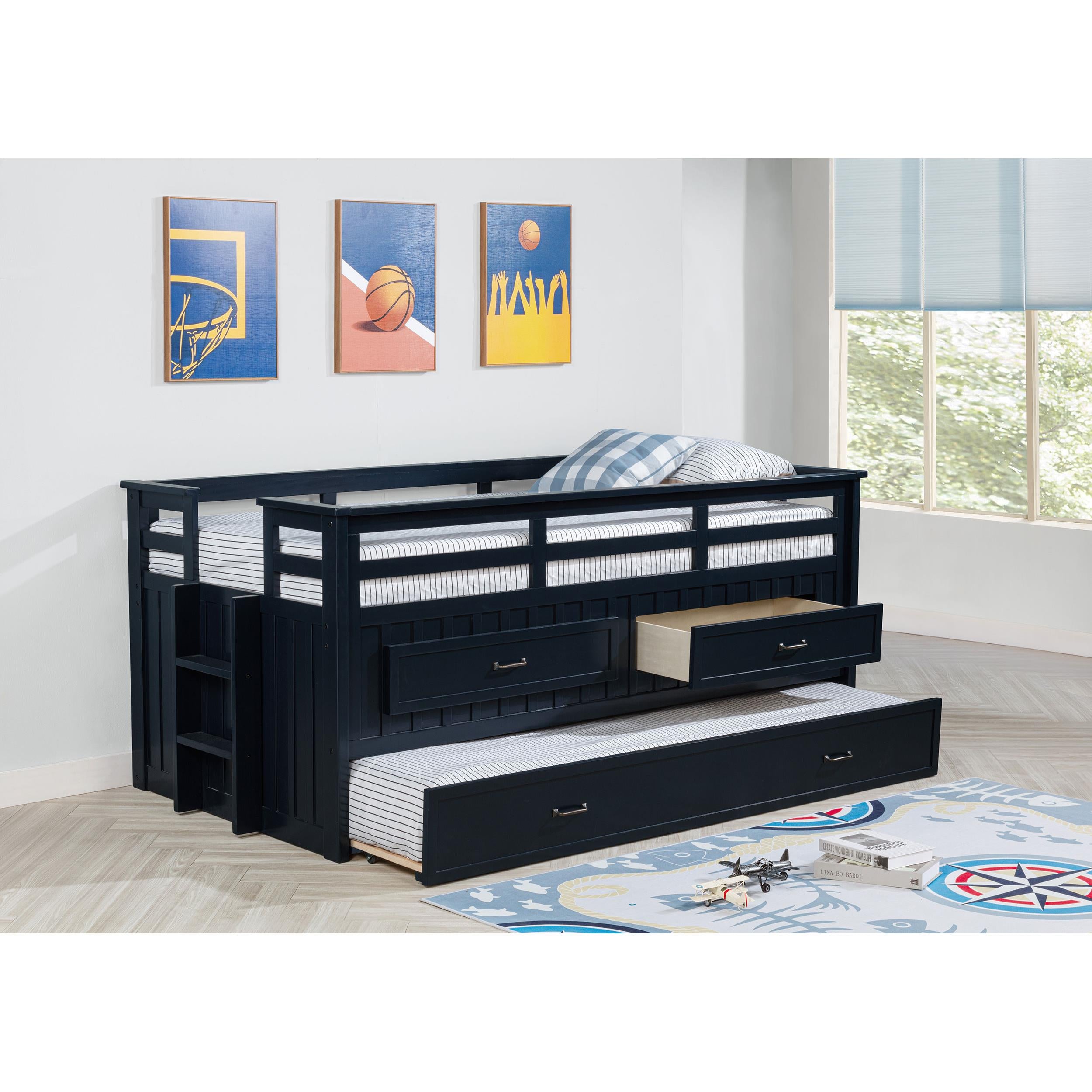  Coaster Furniture Carlsbad 401980T Wood Twin Captains Bed With Trundle - Navy Blue IMAGE 2