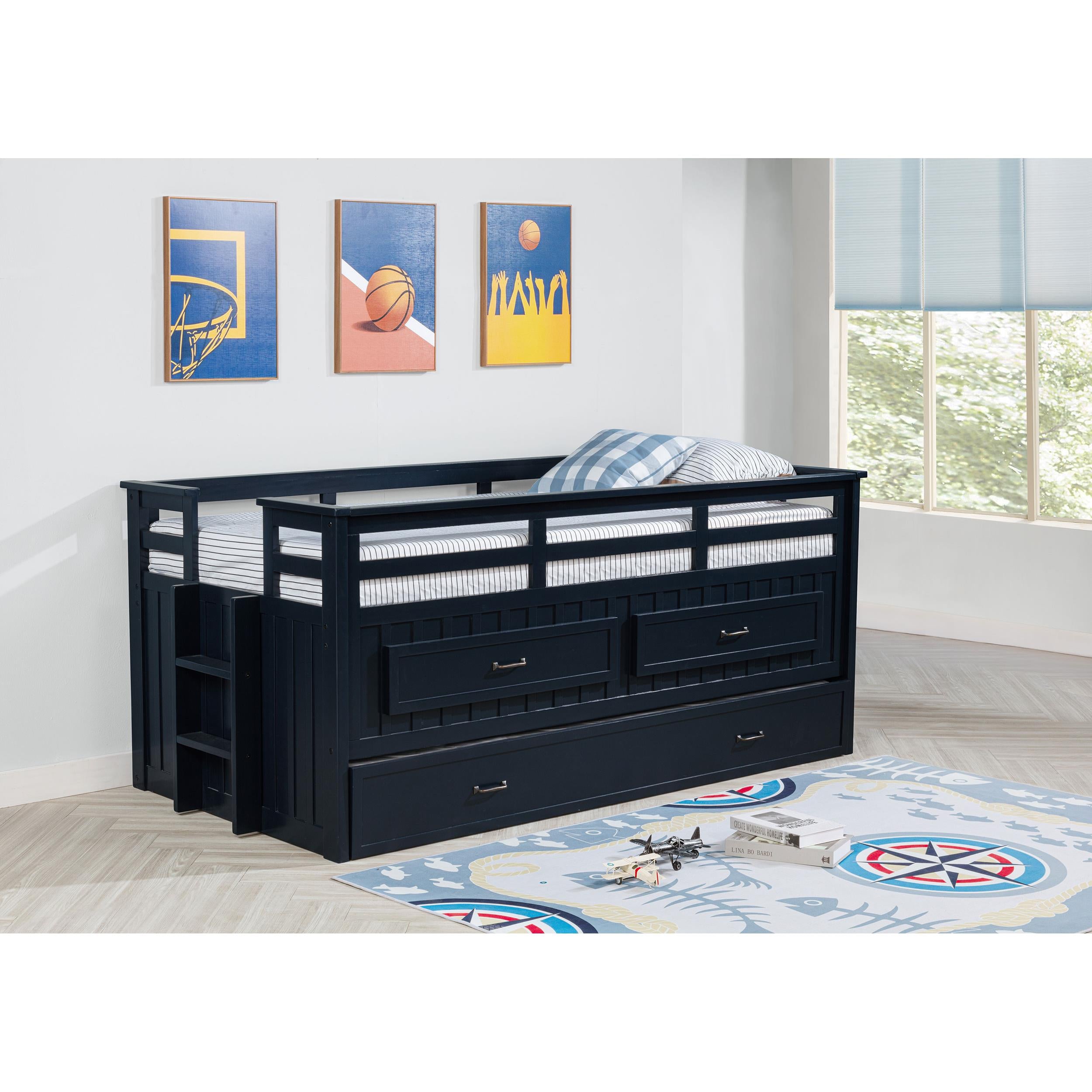  Coaster Furniture Carlsbad 401980T Wood Twin Captains Bed With Trundle - Navy Blue IMAGE 5