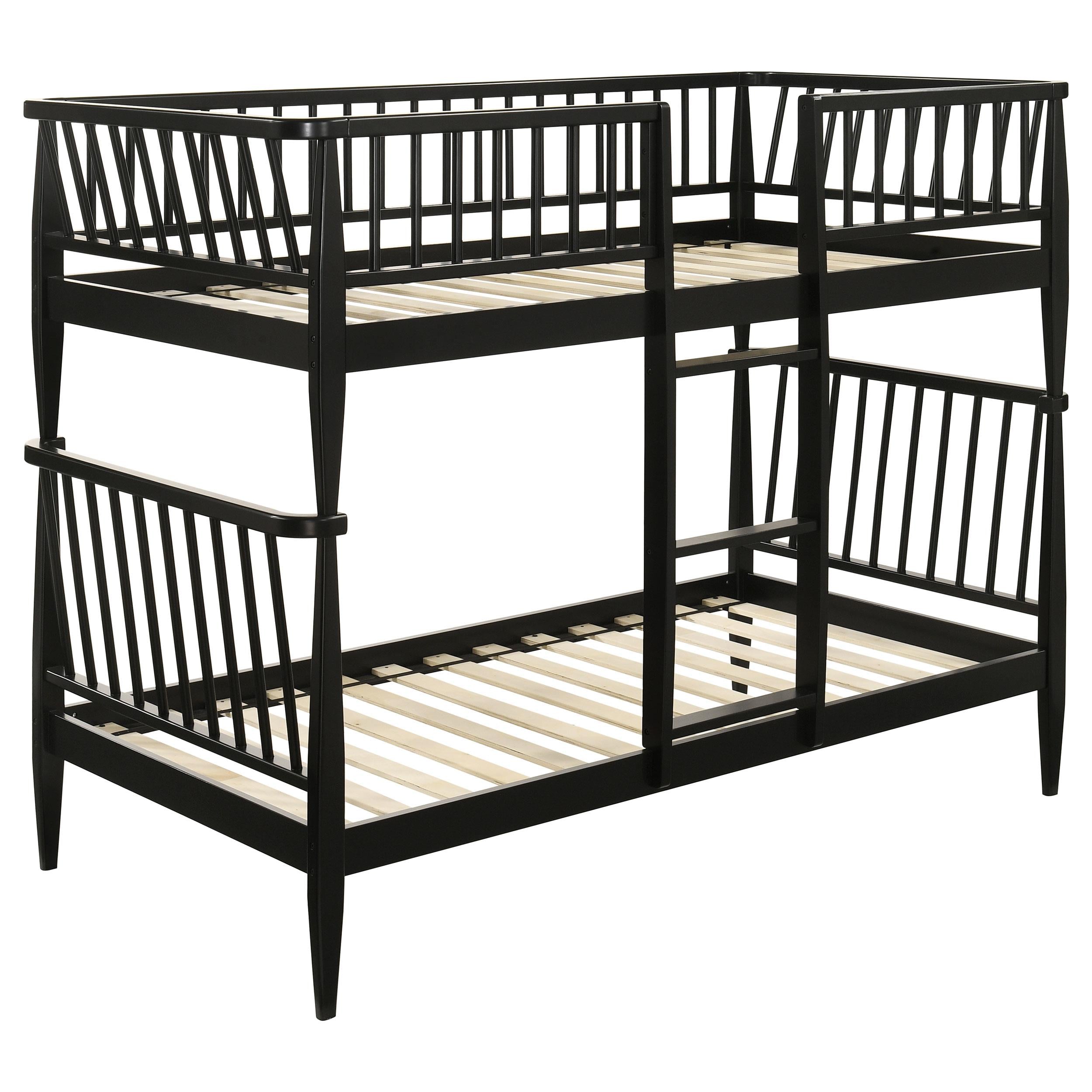  Coaster Furniture Abram 460061BLKT Windsor Twin Over Twin Wood Bunk Bed with Ladder - Black IMAGE 2