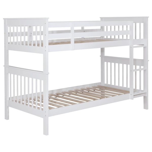 Coaster Furniture Chapman 460244N-SM Wood Twin Over Twin Bunk Bed with Mattress - White