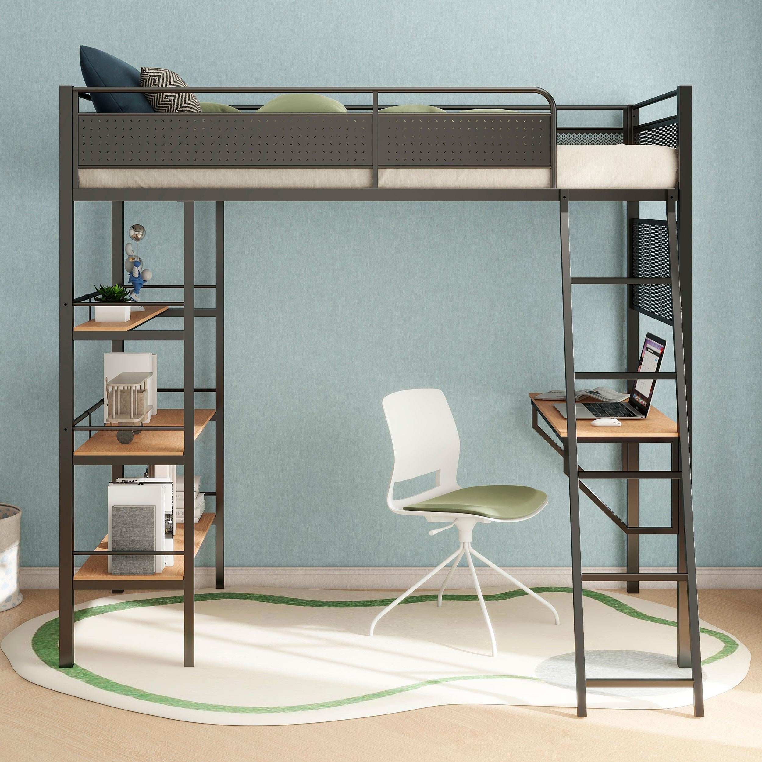  Coaster Furniture Campus 460332BLK 3-shelf Metal Twin Workstation Loft Bed - Matte Black IMAGE 3