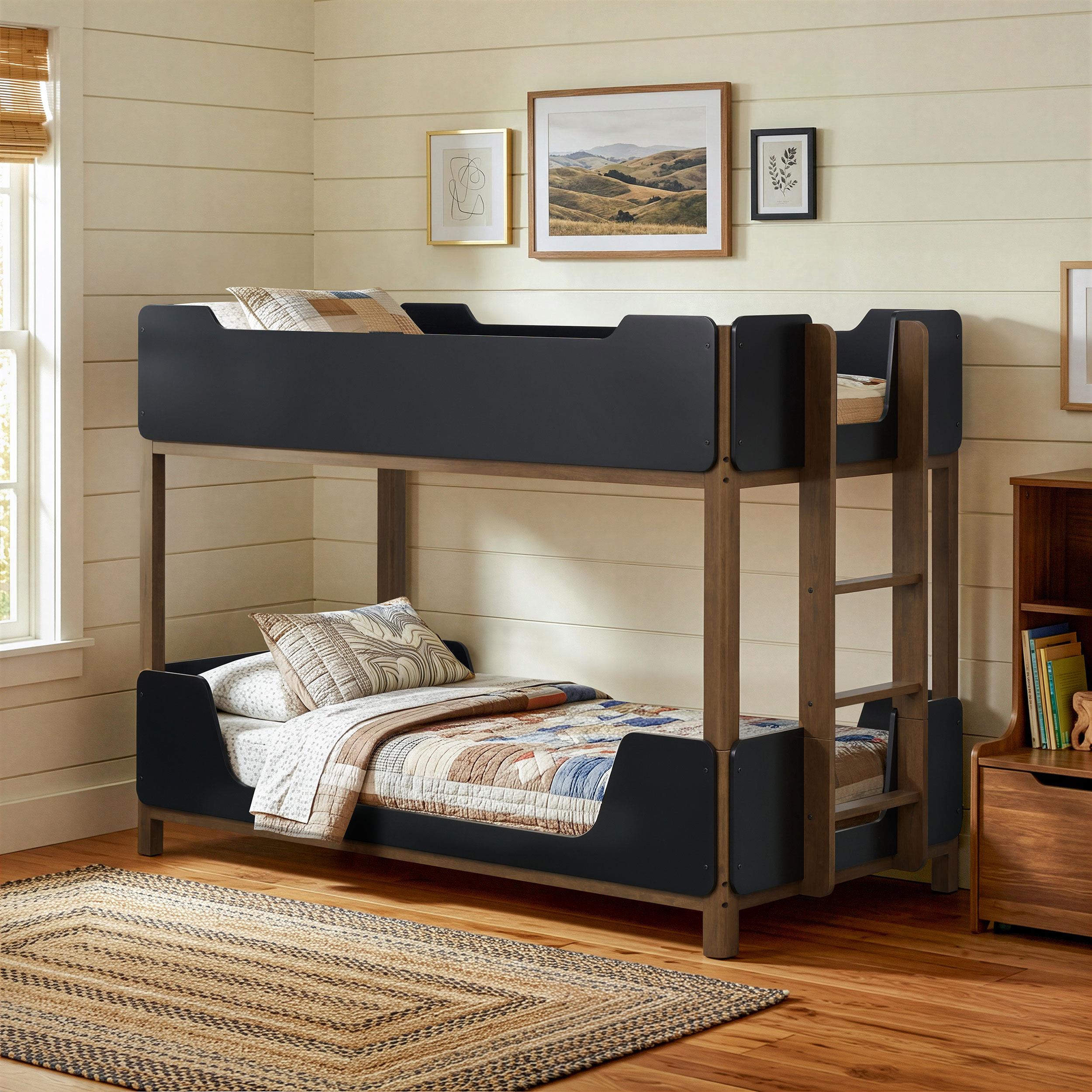  Coaster Furniture Morris 460369 Twin Over Twin Wood Bunk Bed - Black/Walnut IMAGE 2