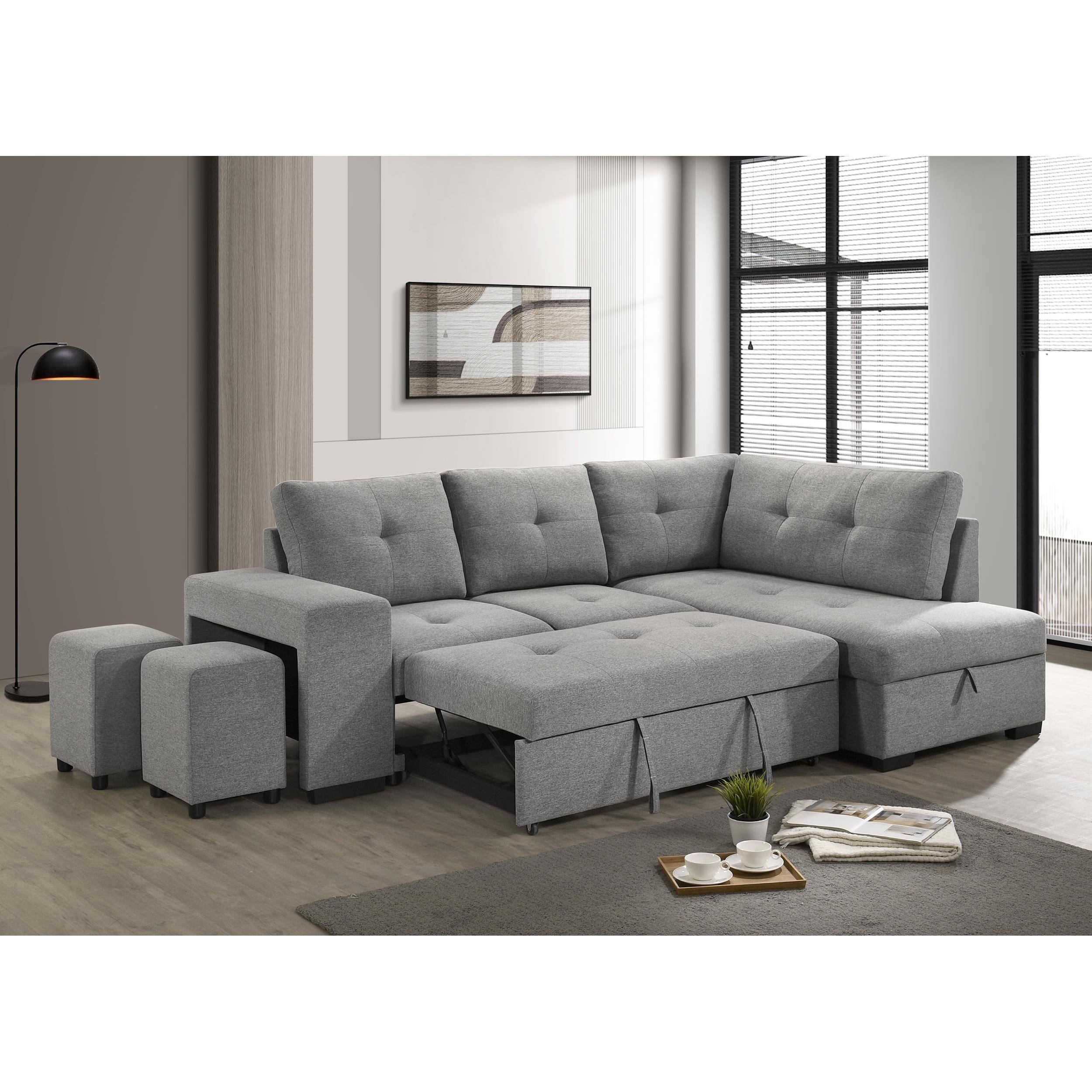  Coaster Furniture Roanne 500347 Fabric Upholstered Sleeper Sectional Sofa - Grey IMAGE 10
