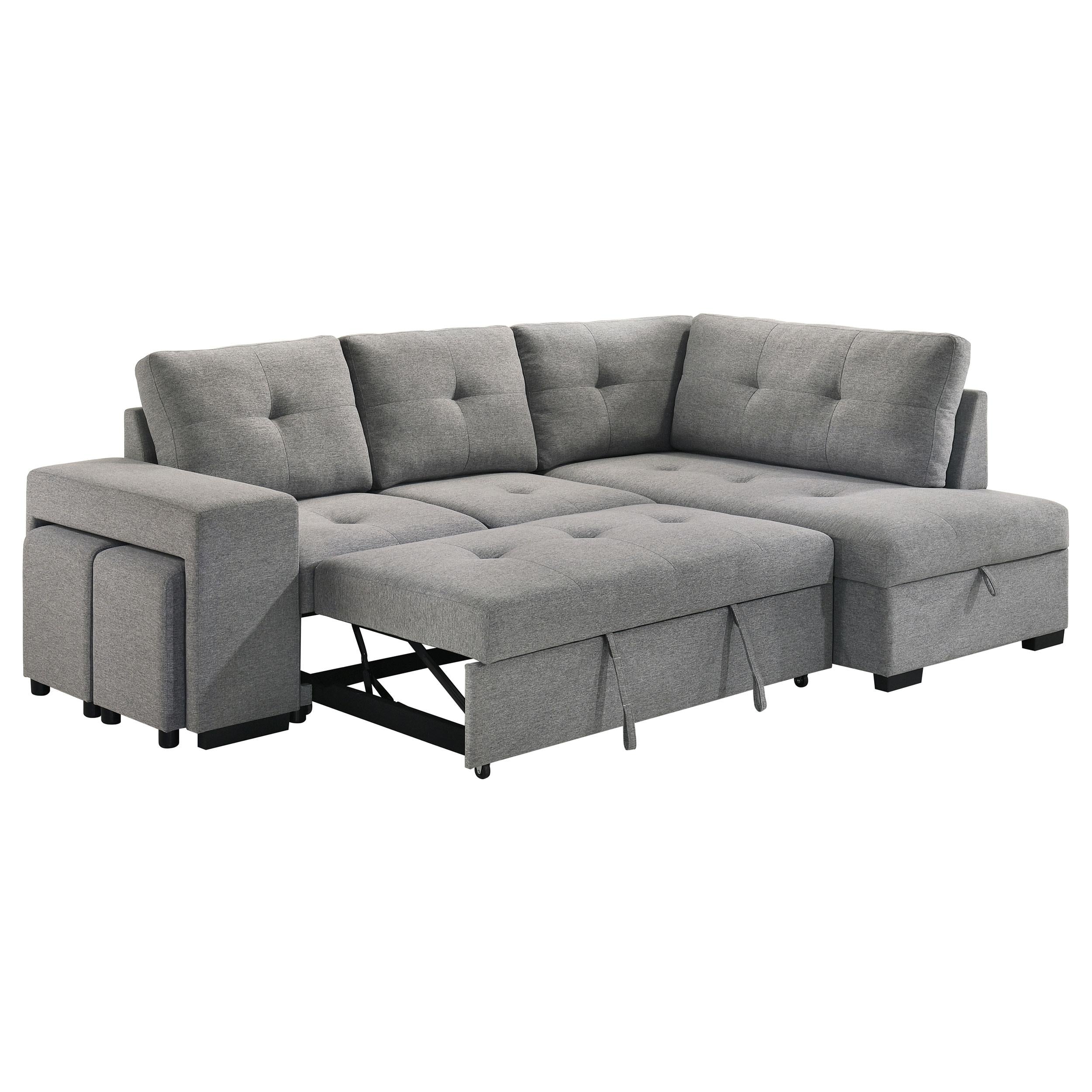  Coaster Furniture Roanne 500347 Fabric Upholstered Sleeper Sectional Sofa - Grey IMAGE 3