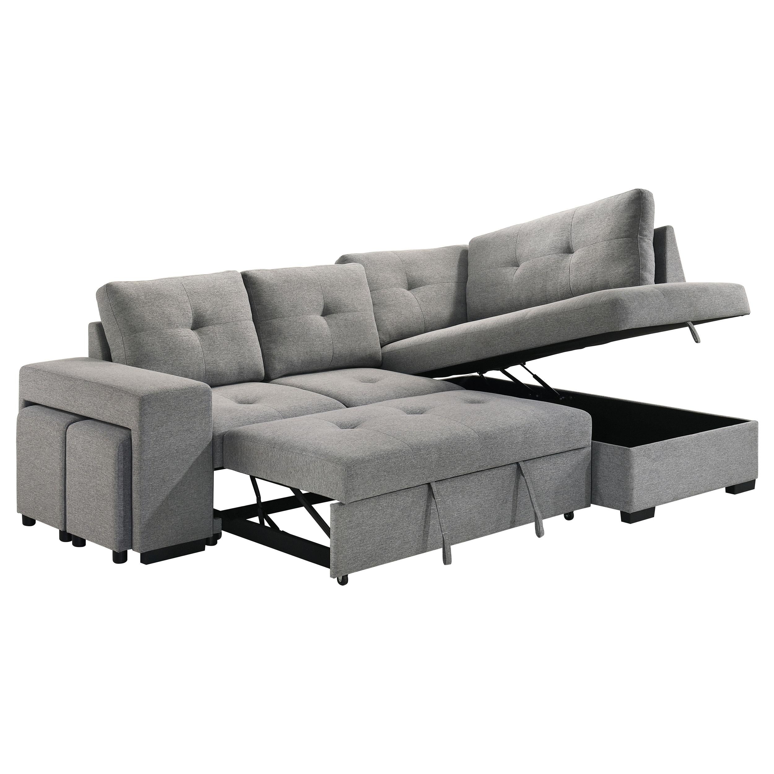  Coaster Furniture Roanne 500347 Fabric Upholstered Sleeper Sectional Sofa - Grey IMAGE 5