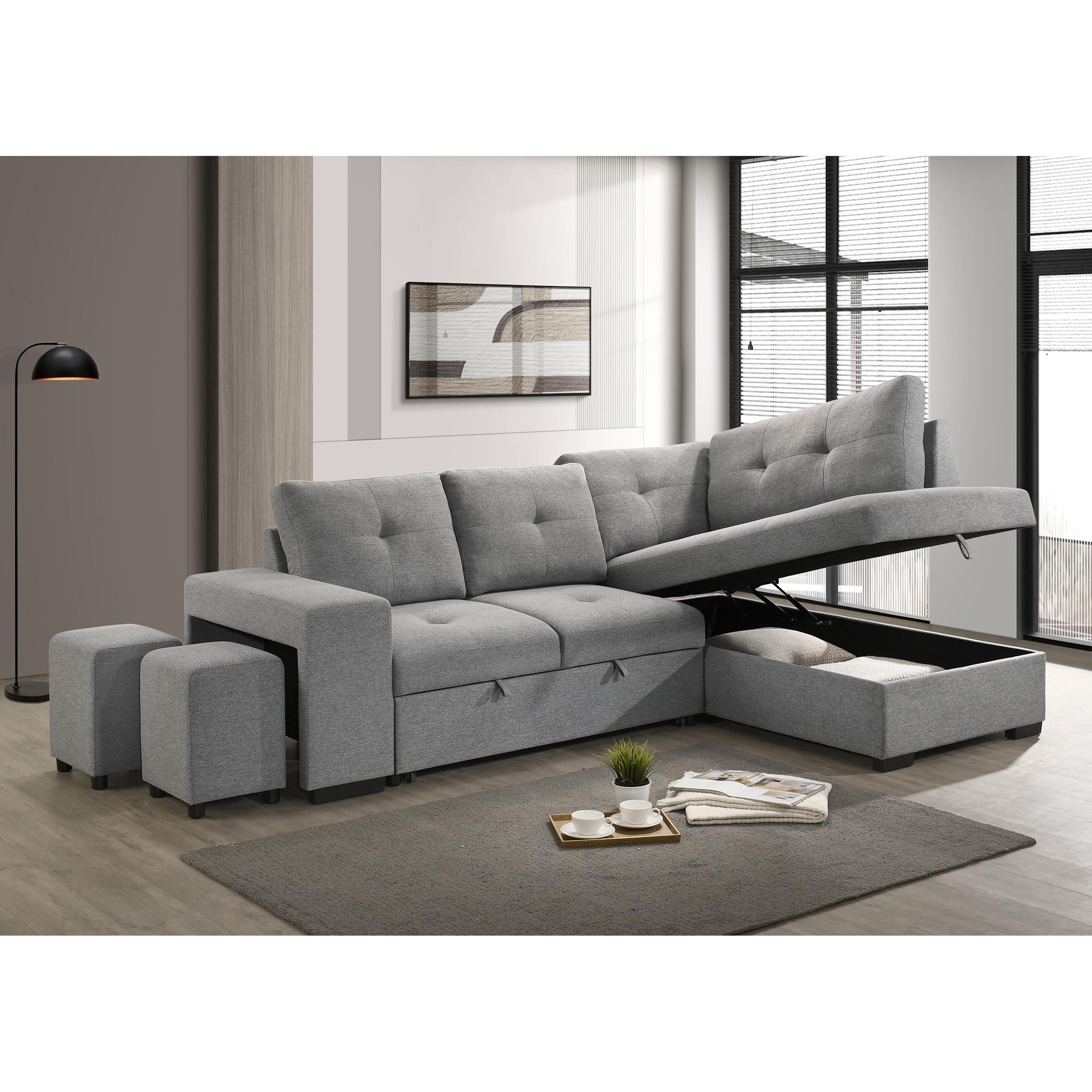  Coaster Furniture Roanne 500347 Fabric Upholstered Sleeper Sectional Sofa - Grey IMAGE 7