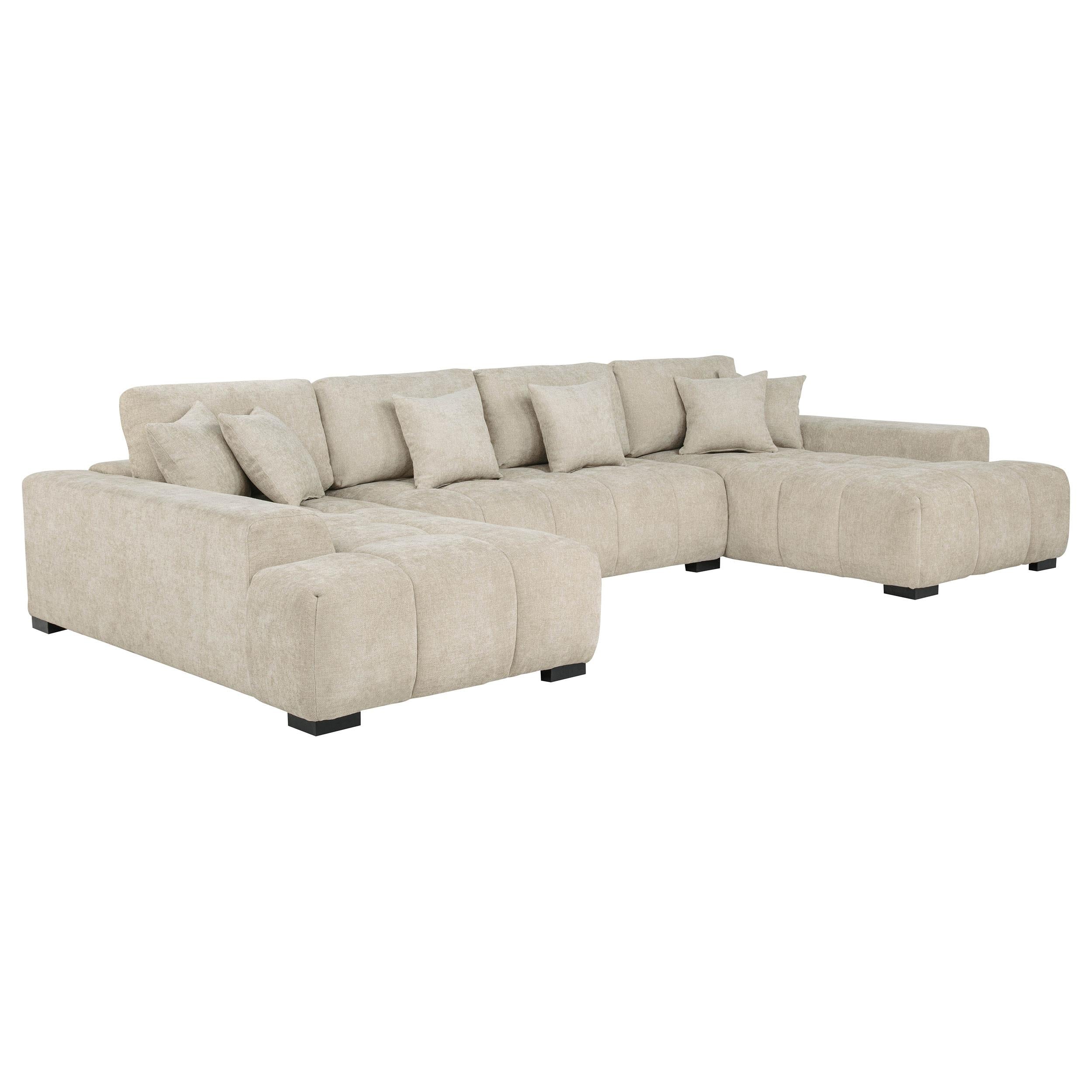  Coaster Furniture Cannella 500350 U-Shaped Double Chaise Upholstered Sectional Sofa - Beige IMAGE 1