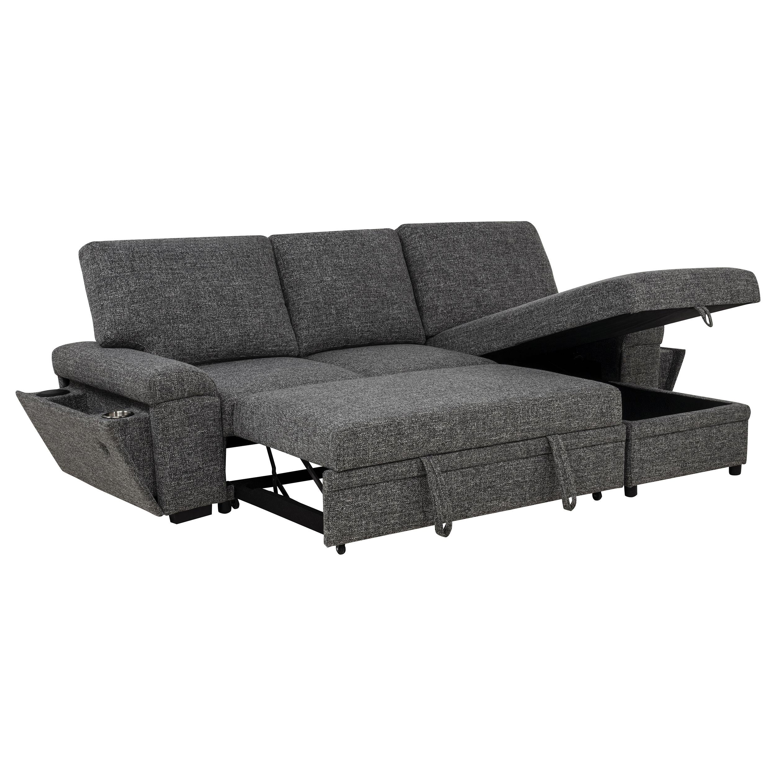  Coaster Furniture Demko 500355 Sleeper Sectional Sofa with Speaker and Storage Chaise - Granite IMAGE 3