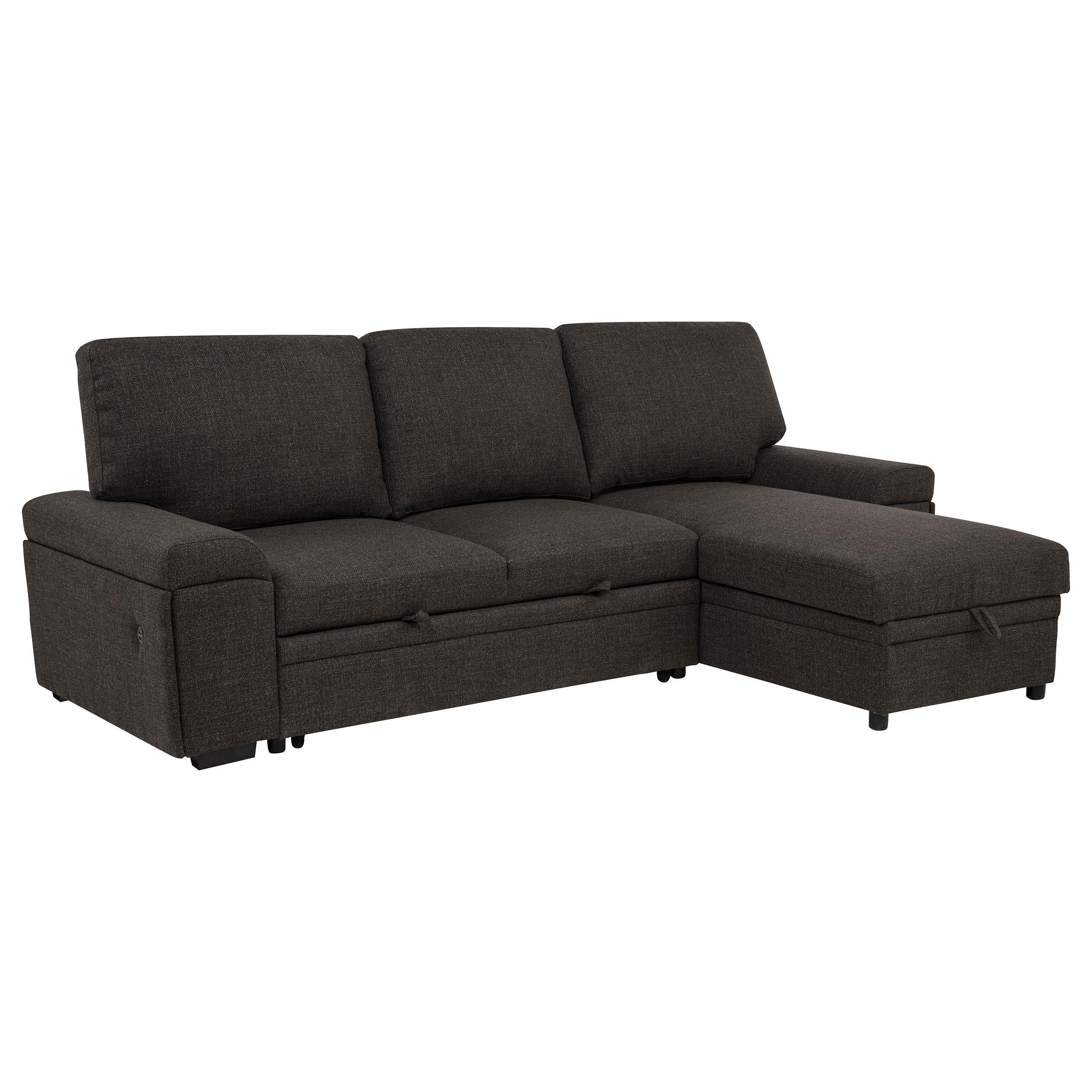 Coaster Furniture Demko 500356 Sleeper Sectional Sofa with Speaker and Storage Chaise - Brown IMAGE 1