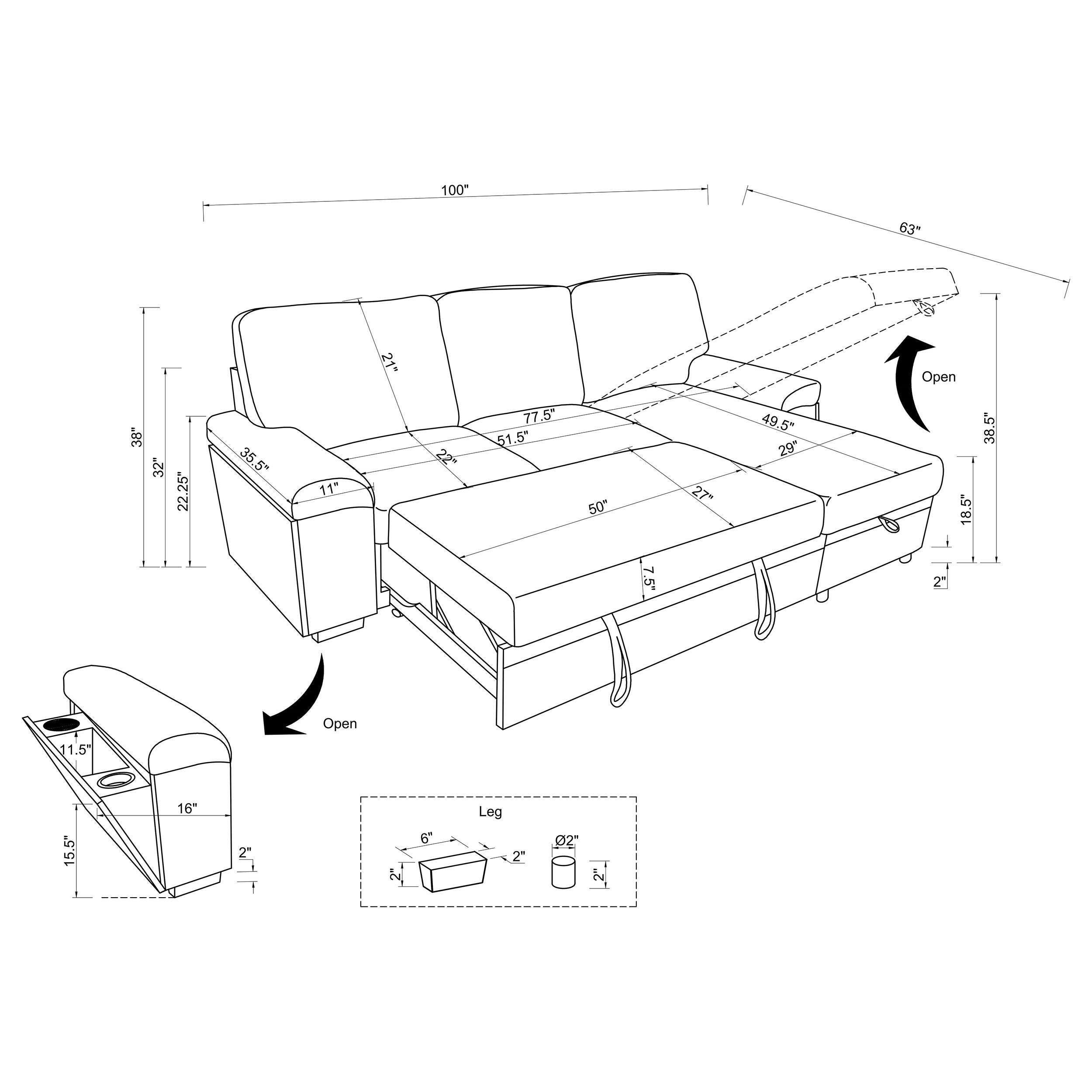  Coaster Furniture Demko 500356 Sleeper Sectional Sofa with Speaker and Storage Chaise - Brown IMAGE 16