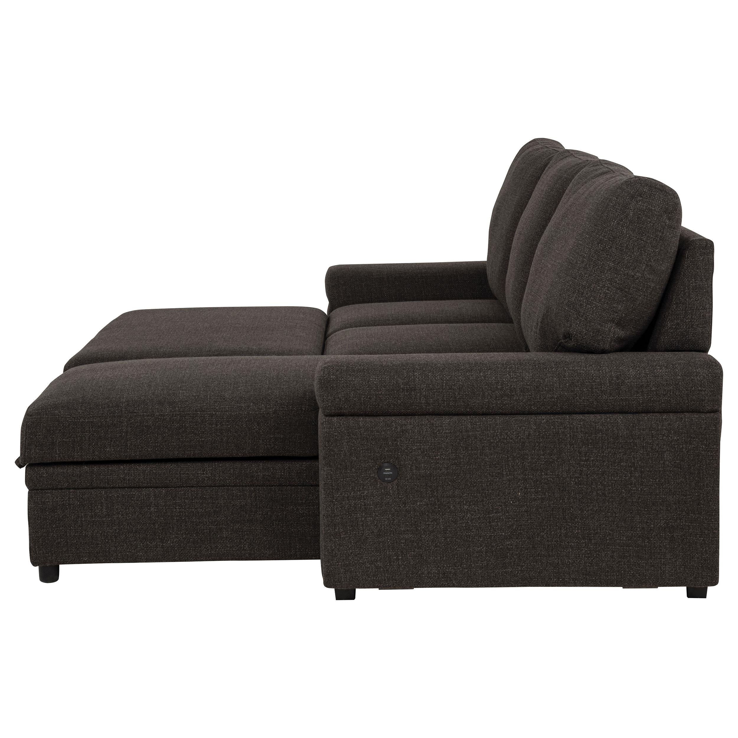  Coaster Furniture Demko 500356 Sleeper Sectional Sofa with Speaker and Storage Chaise - Brown IMAGE 6