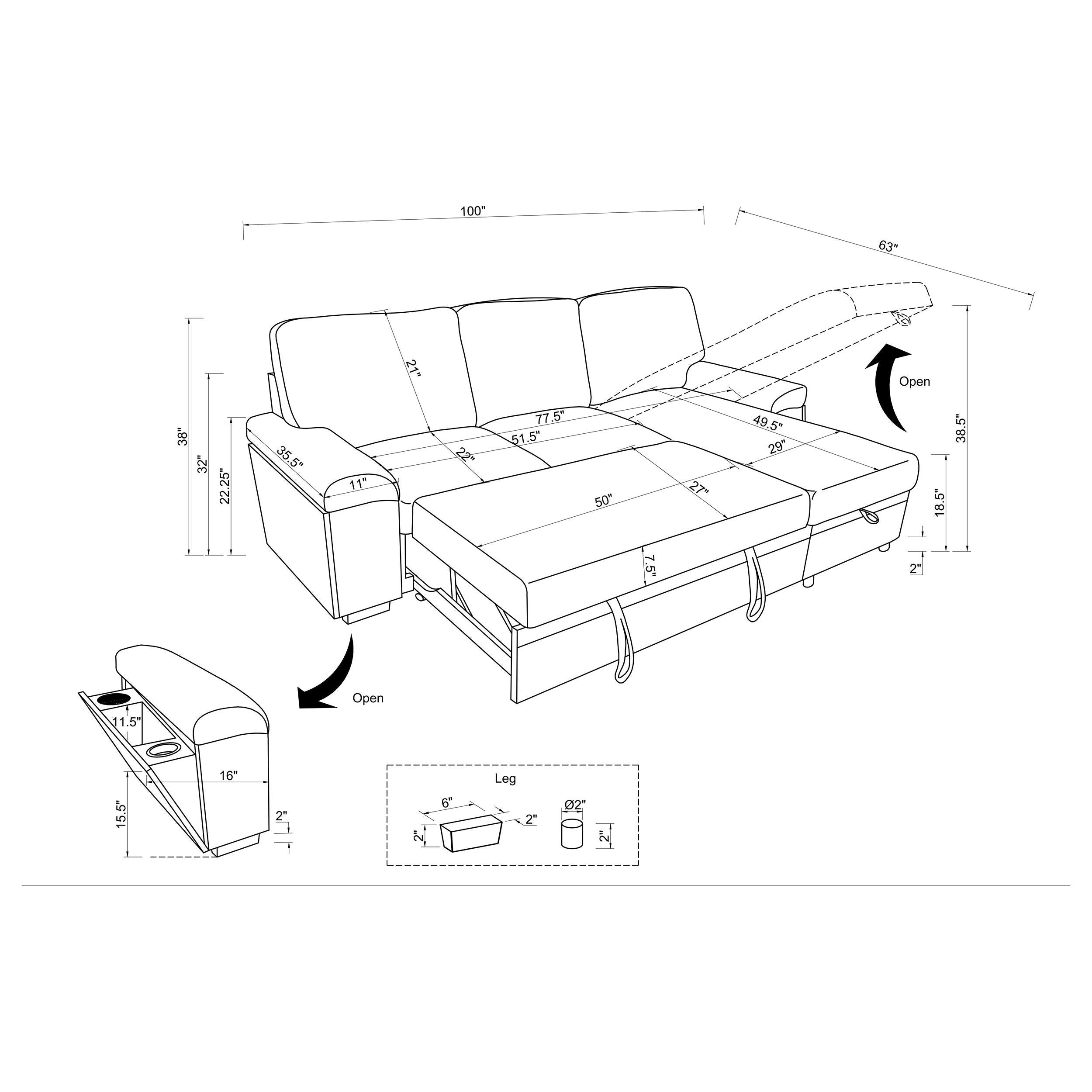  Coaster Furniture Demko 500357 Sleeper Sectional Sofa with Speaker and Storage Chaise - Black IMAGE 20