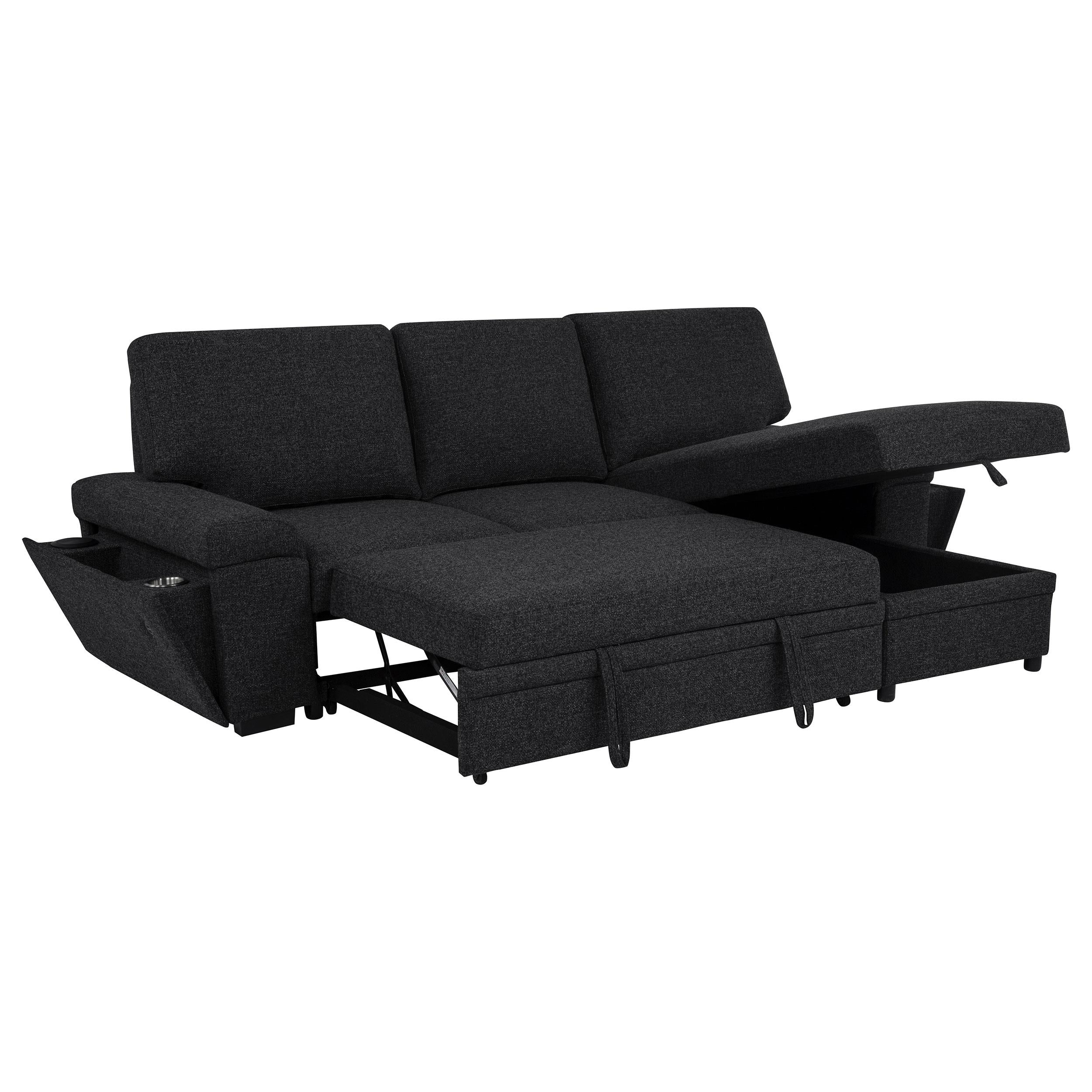  Coaster Furniture Demko 500357 Sleeper Sectional Sofa with Speaker and Storage Chaise - Black IMAGE 3