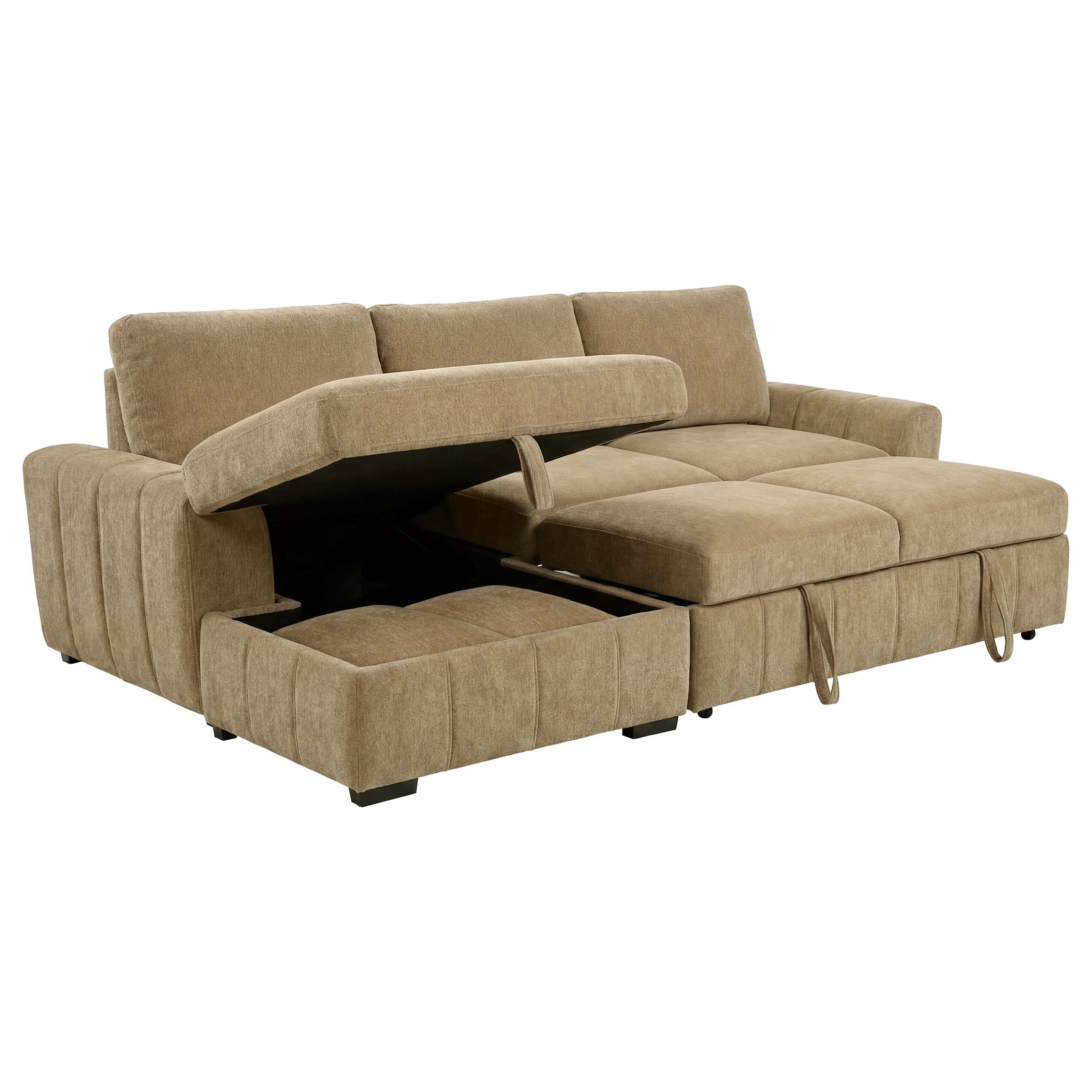  Coaster Furniture Pastrana 500358 Upholstered Sleeper Sectional Sofa LAF Chaise - Camel IMAGE 2