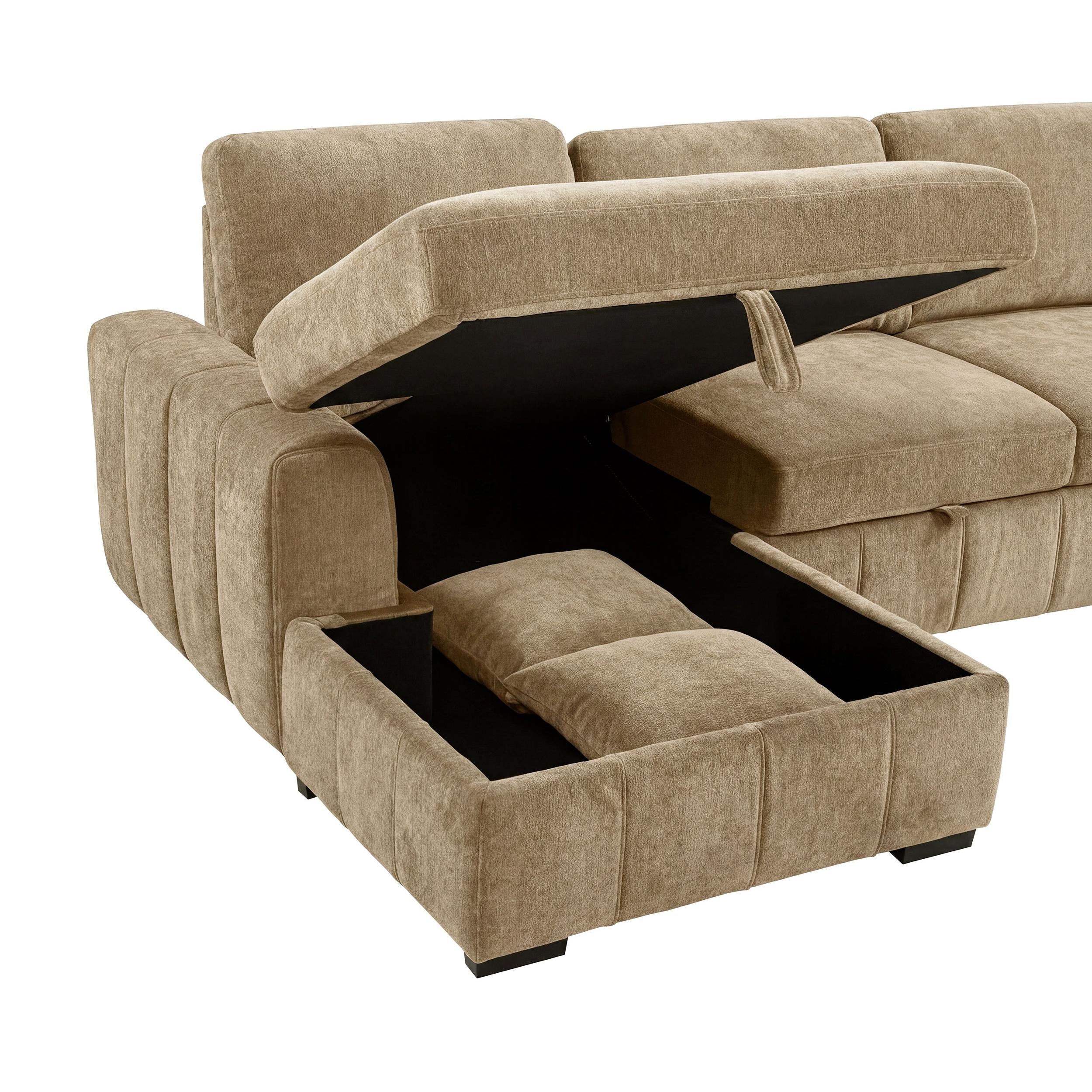  Coaster Furniture Pastrana 500358 Upholstered Sleeper Sectional Sofa LAF Chaise - Camel IMAGE 9