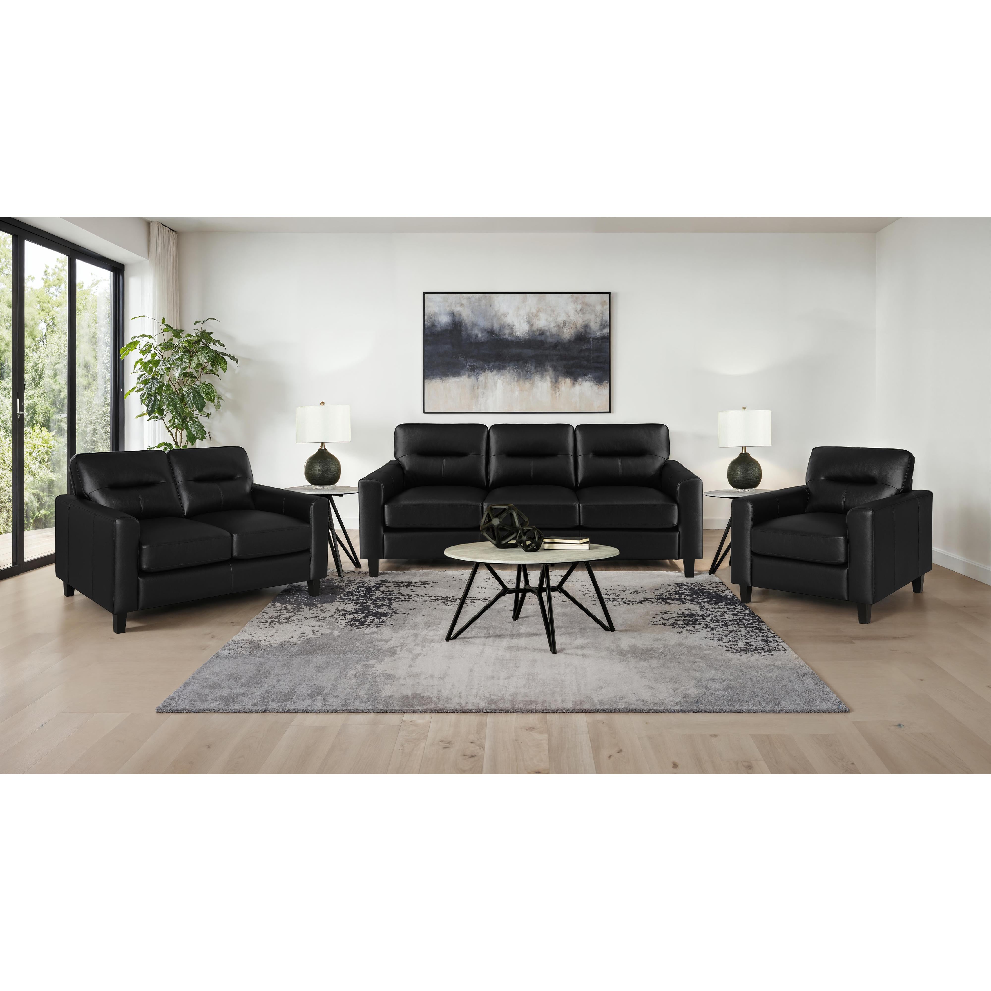  Coaster Furniture Scotland 504666 Faux Leather Upholstered Track Arm Chair - Black IMAGE 11