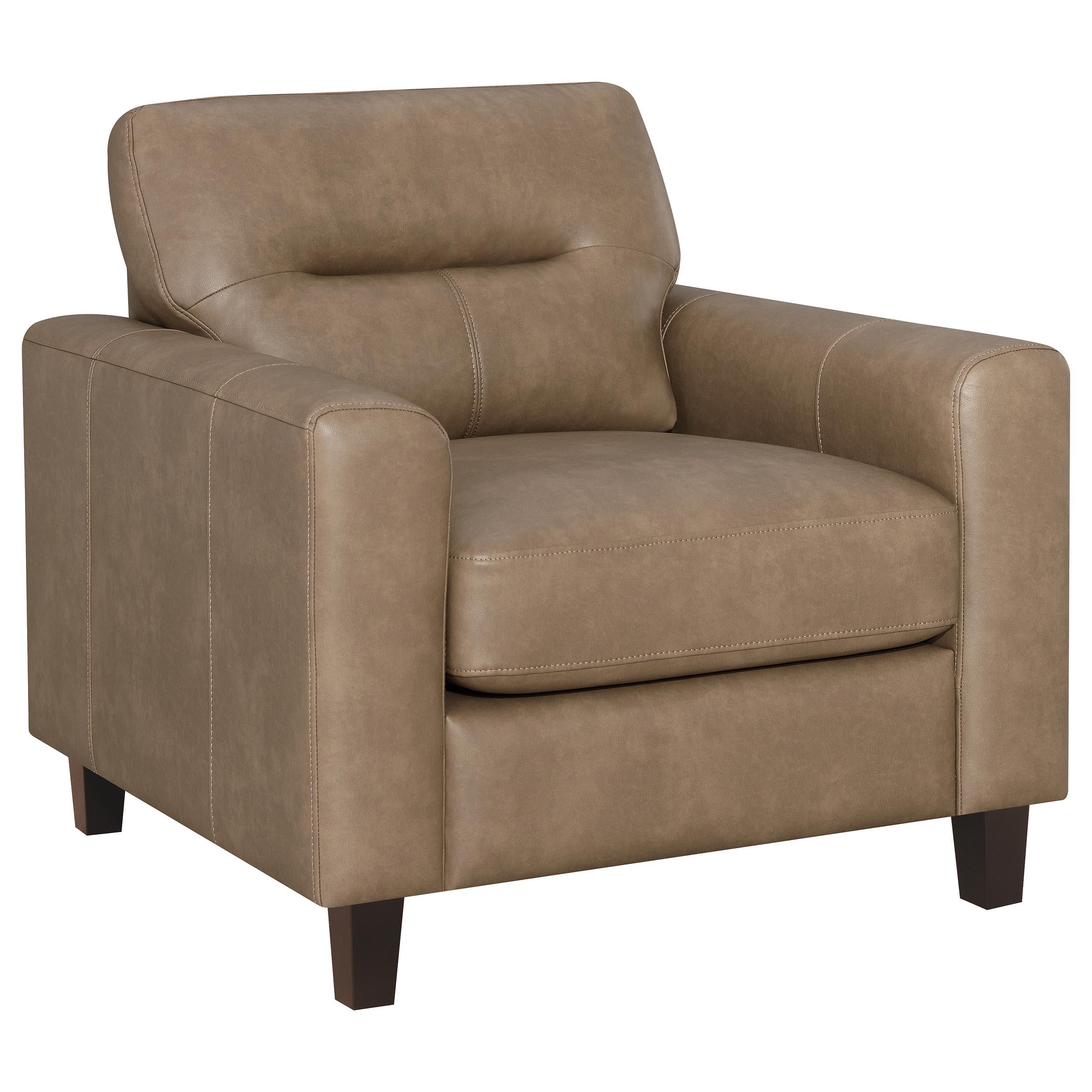  Coaster Furniture Scotland 504669 Faux Leather Upholstered Track Arm Chair - Brown IMAGE 1