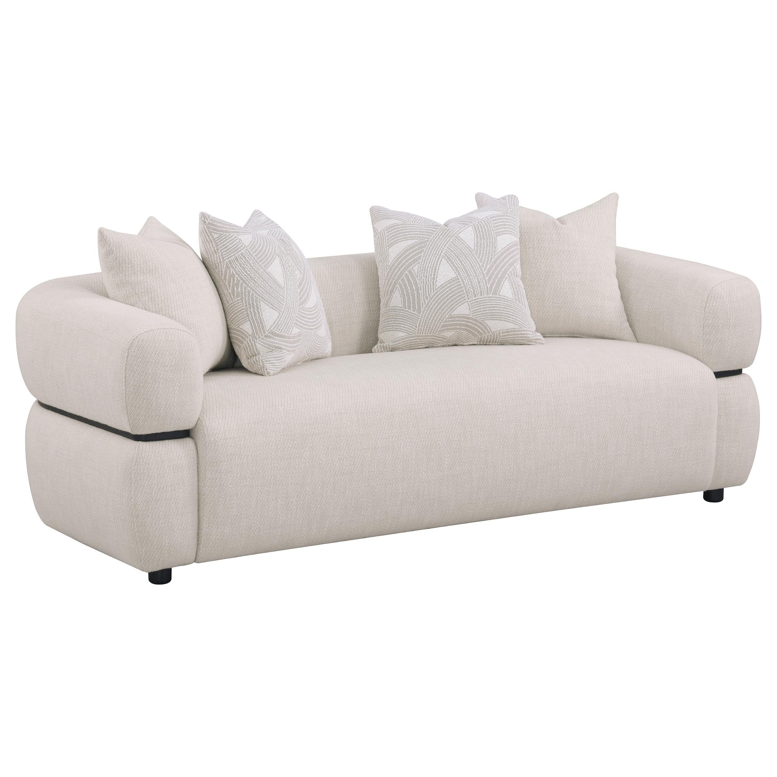  Coaster Furniture Jeanette 508961 84-inch Fabric Upholstered Round Arm Sofa - Beige IMAGE 1