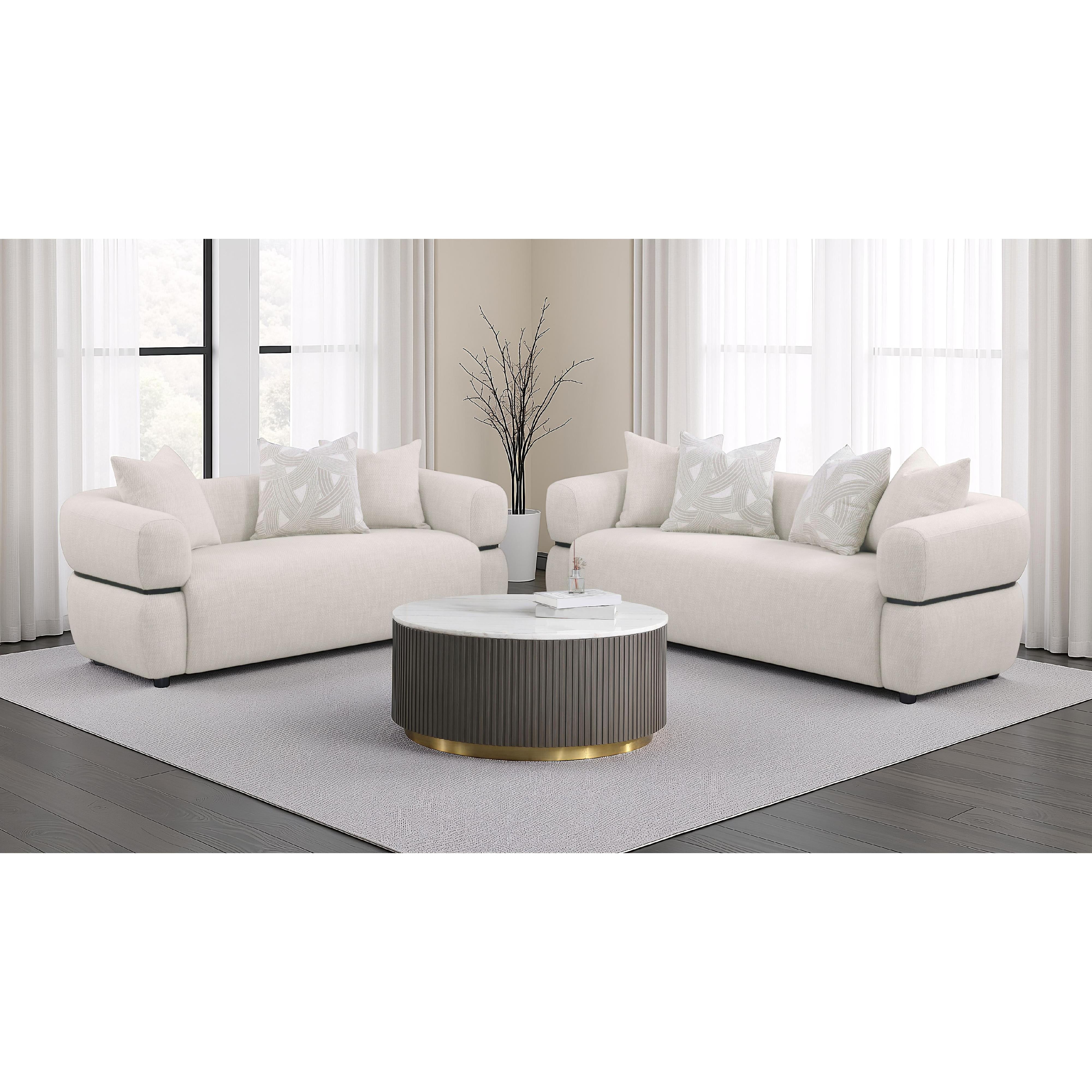  Coaster Furniture Jeanette 508961 84-inch Fabric Upholstered Round Arm Sofa - Beige IMAGE 13