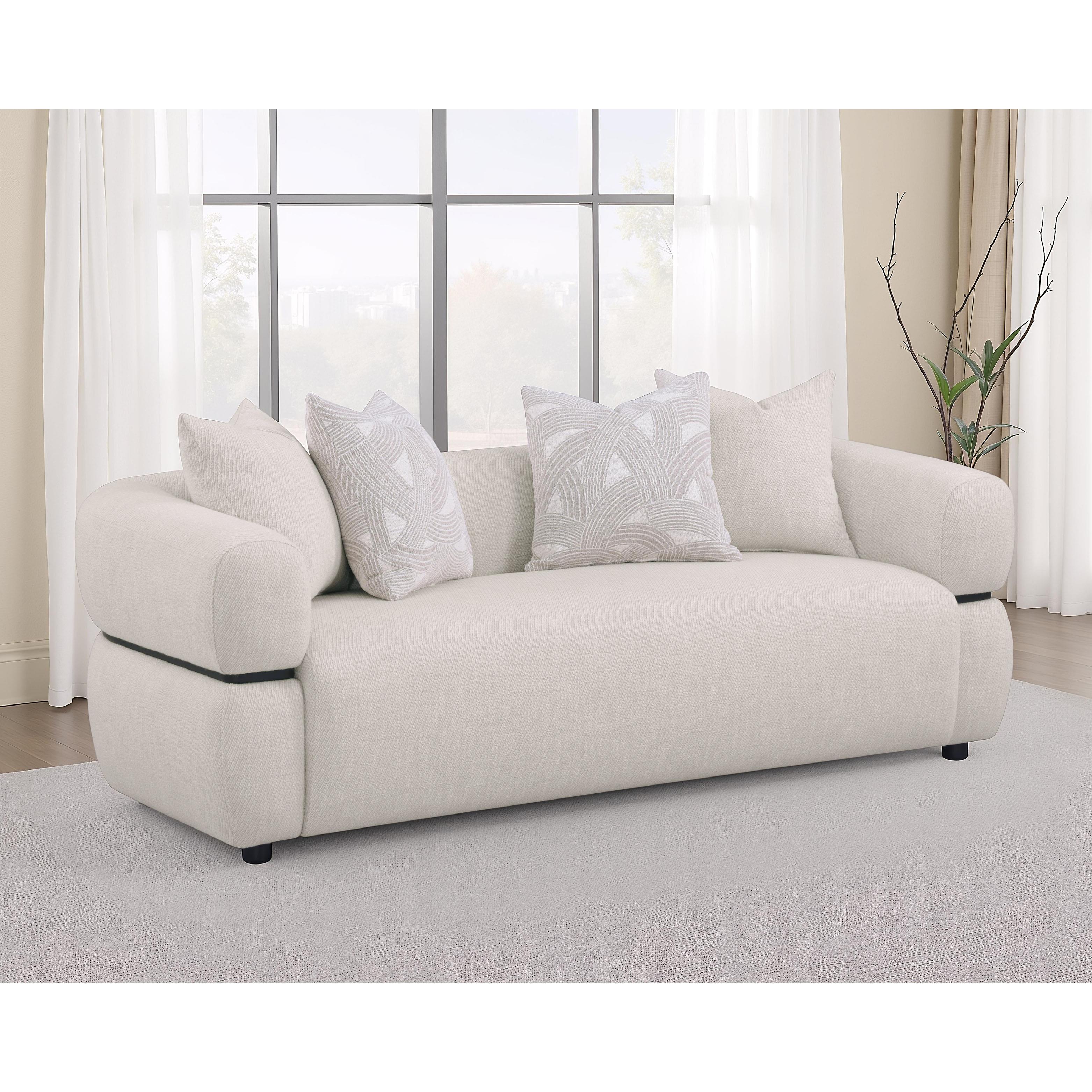 Coaster Furniture Jeanette 508961 84-inch Fabric Upholstered Round Arm Sofa - Beige IMAGE 6