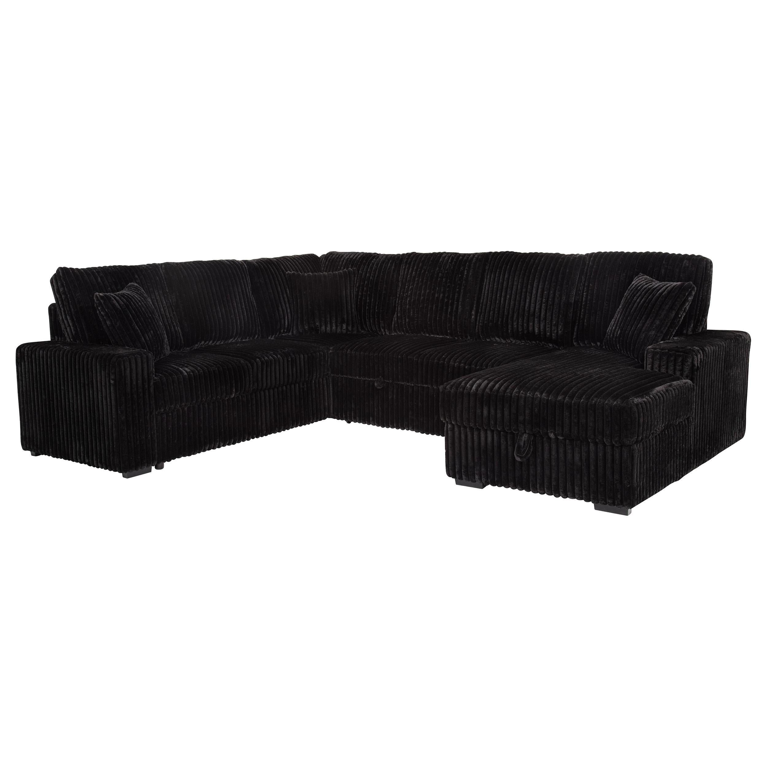  Coaster Furniture Devonshire 511049 Sleeper Sectional Sofa Storage Chaise - Black IMAGE 1