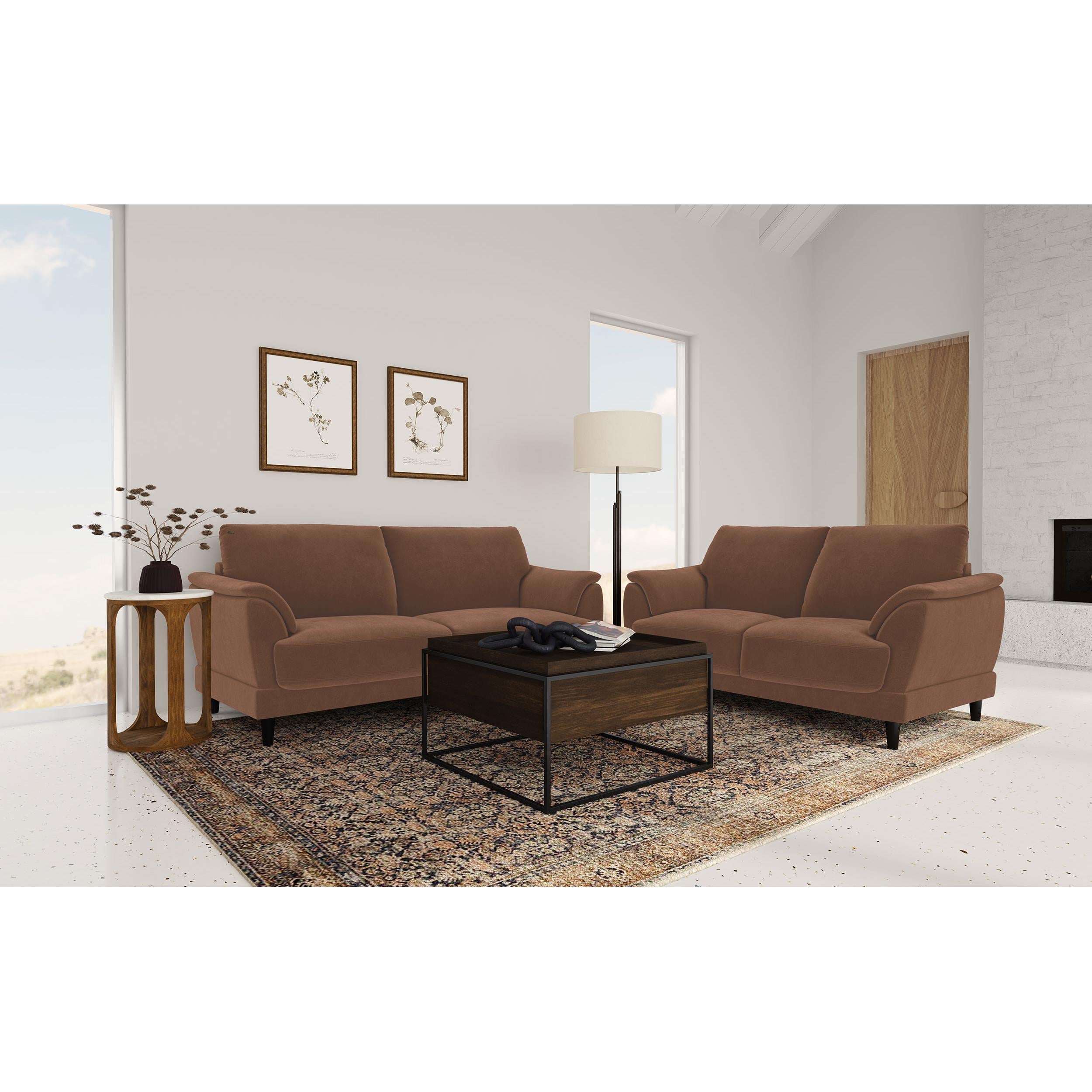  Coaster Furniture Selma 552101 Velvet Upholstered Crescent Arm Sofa - Rust IMAGE 11