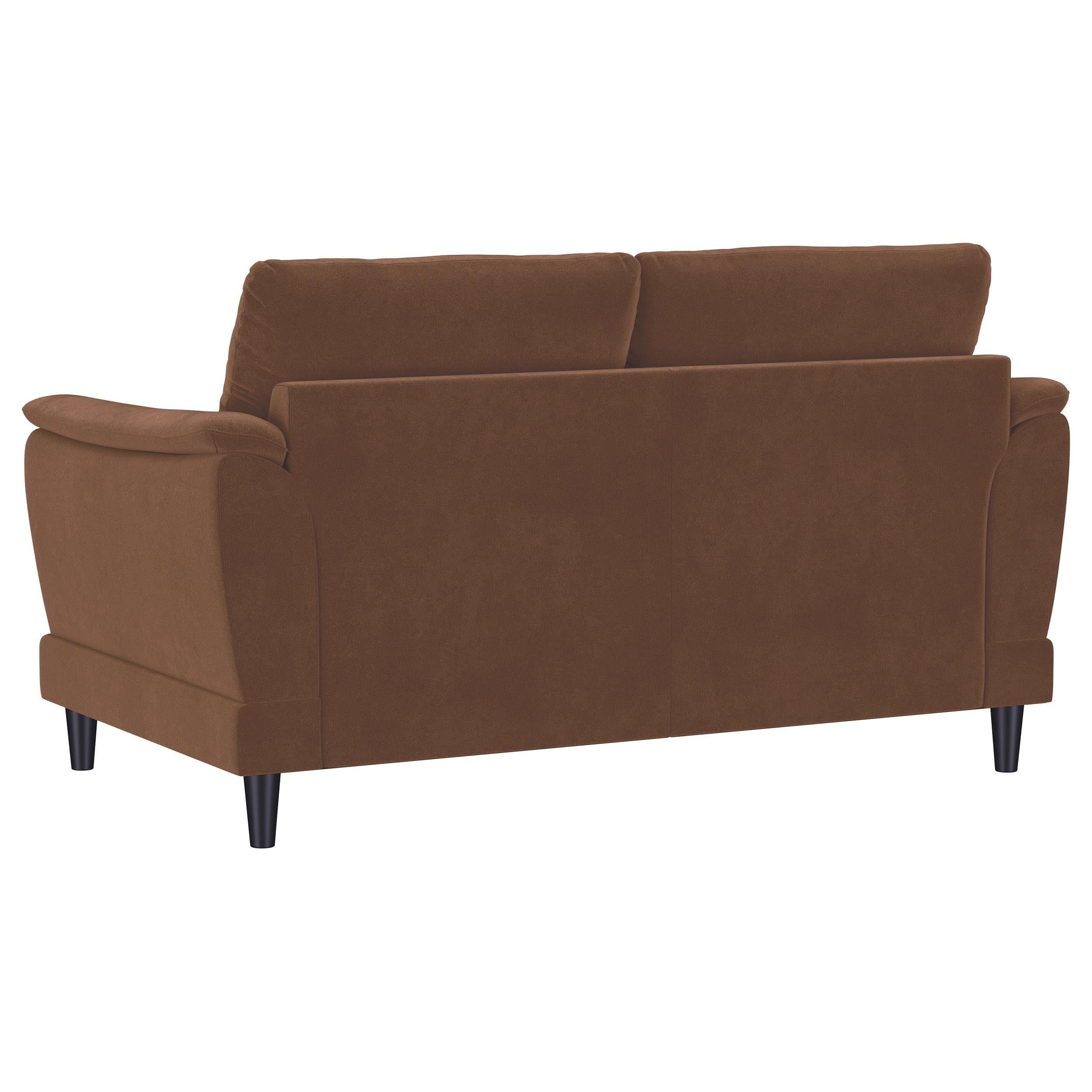  Coaster Furniture Selma 552102 Velvet Upholstered Crescent Arm Loveseat - Rust IMAGE 6