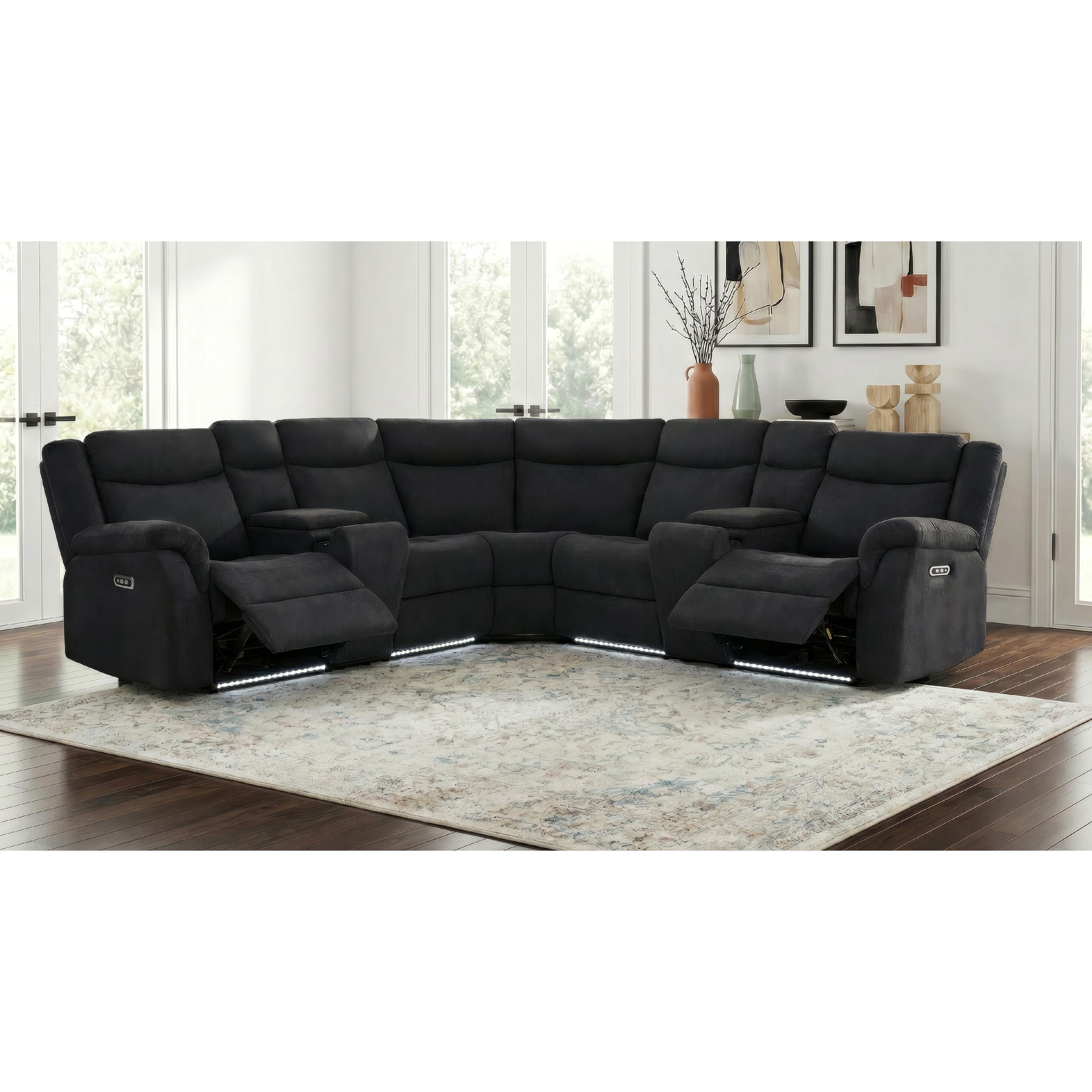  Coaster Furniture Hagen 600500P Upholstered Power Reclining Sectional Sofa - Steel Grey IMAGE 6