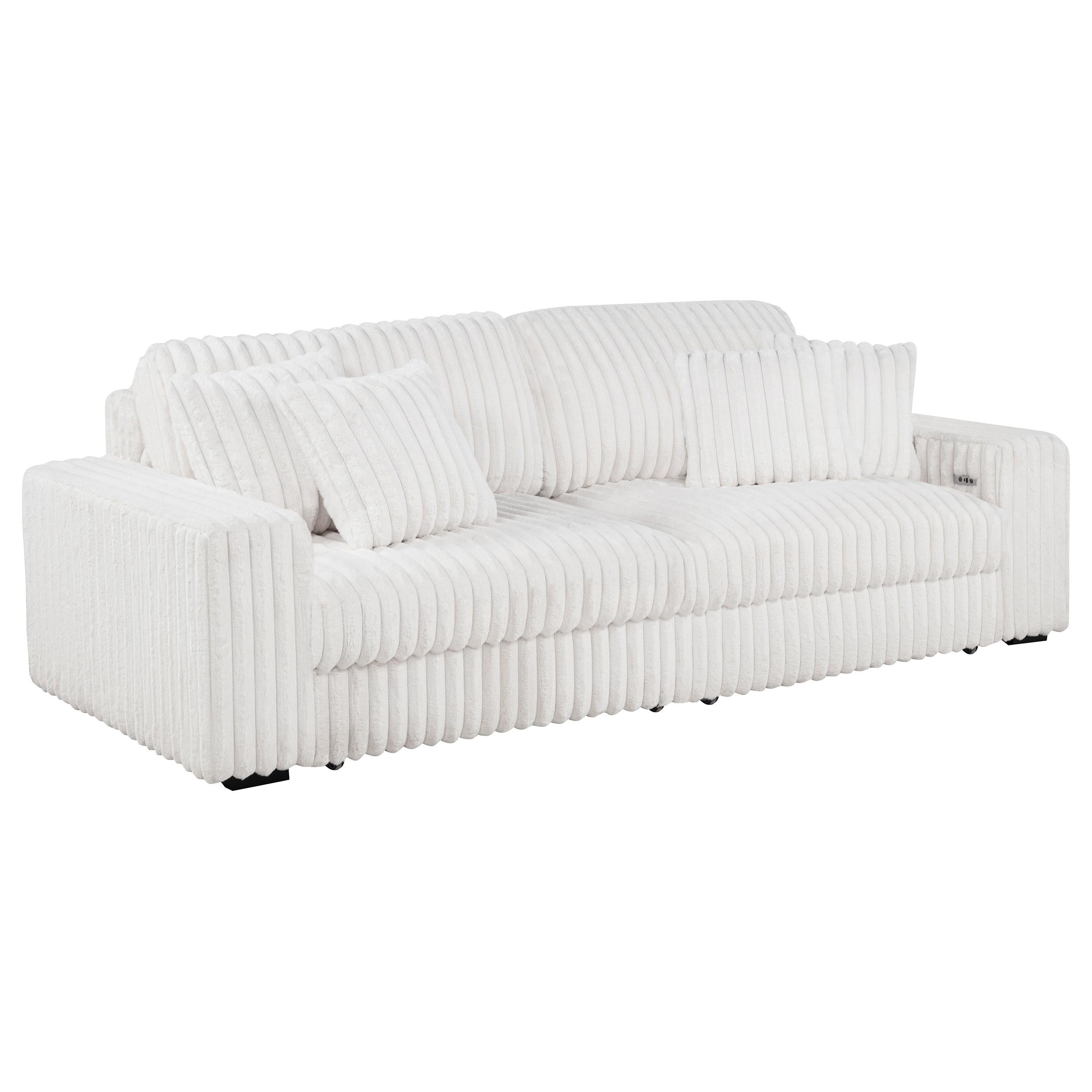  Coaster Furniture Jacana 600535P Corduroy Upholstered Dual Power Chaise Sofa - Ivory IMAGE 1