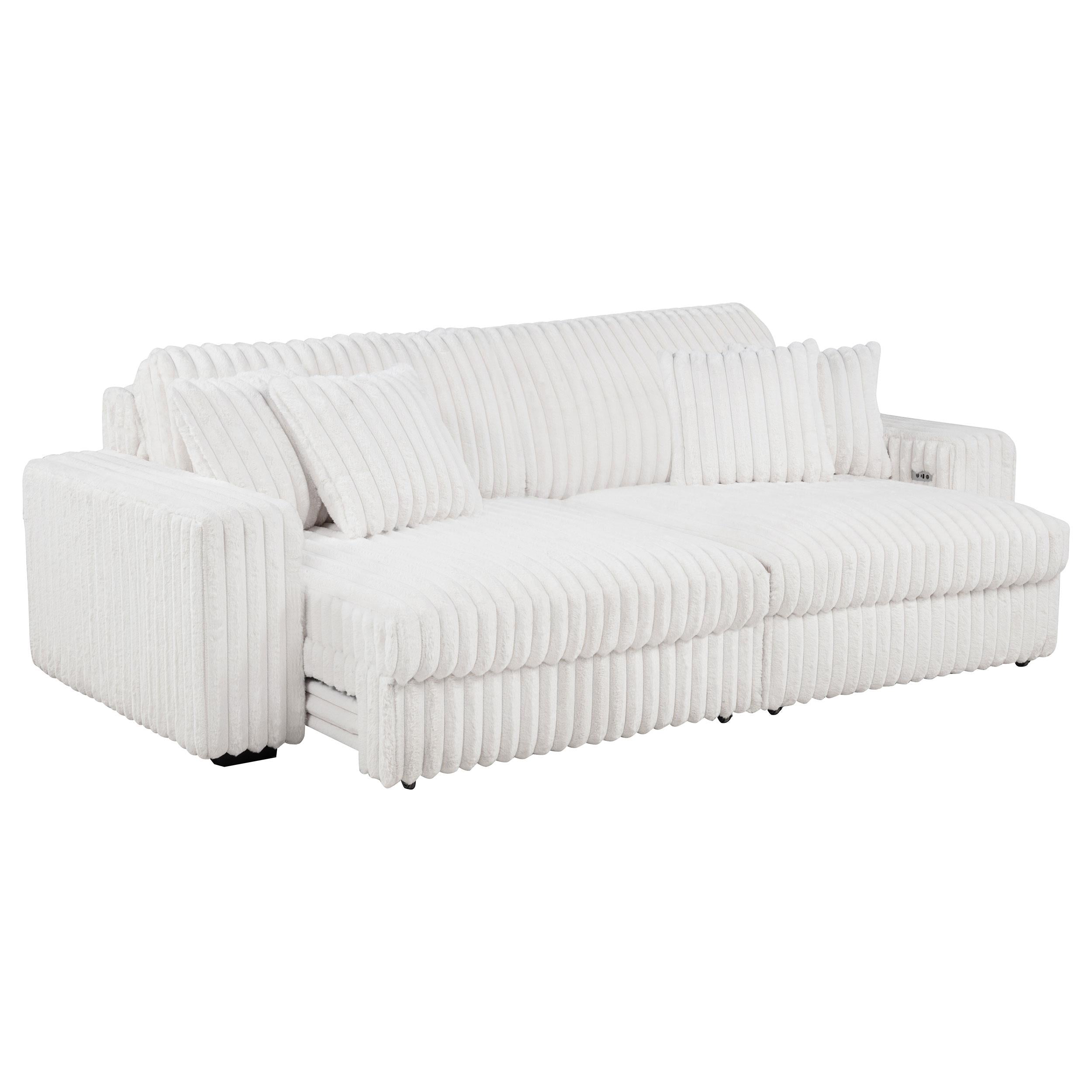  Coaster Furniture Jacana 600535P Corduroy Upholstered Dual Power Chaise Sofa - Ivory IMAGE 10