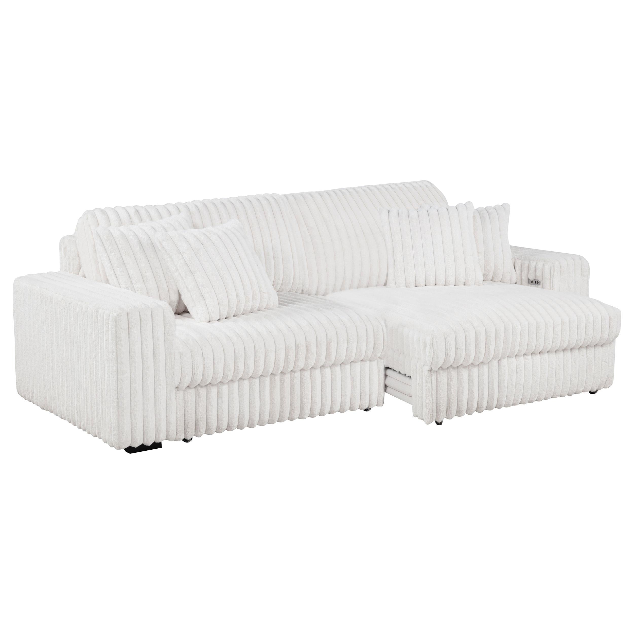  Coaster Furniture Jacana 600535P Corduroy Upholstered Dual Power Chaise Sofa - Ivory IMAGE 12