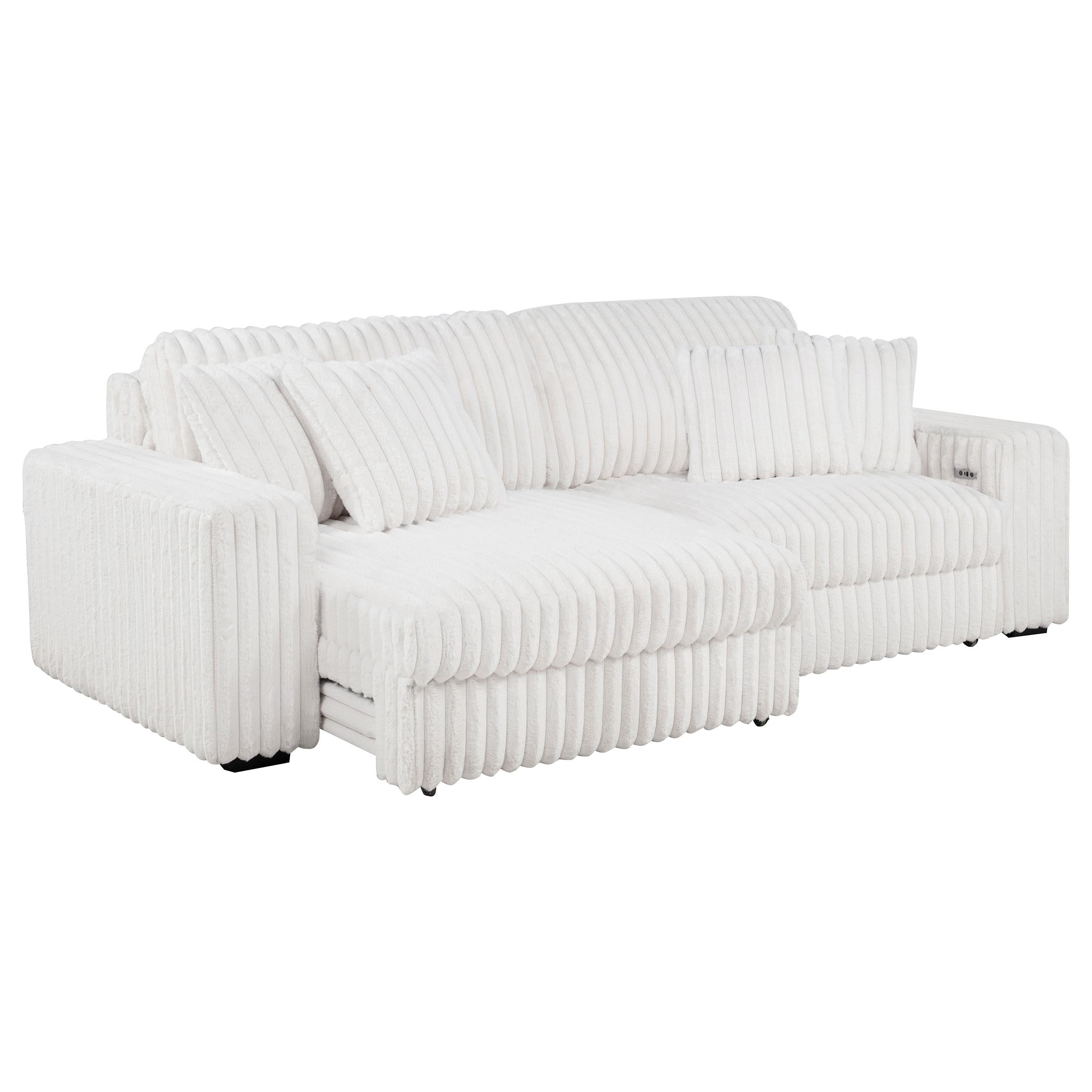  Coaster Furniture Jacana 600535P Corduroy Upholstered Dual Power Chaise Sofa - Ivory IMAGE 2