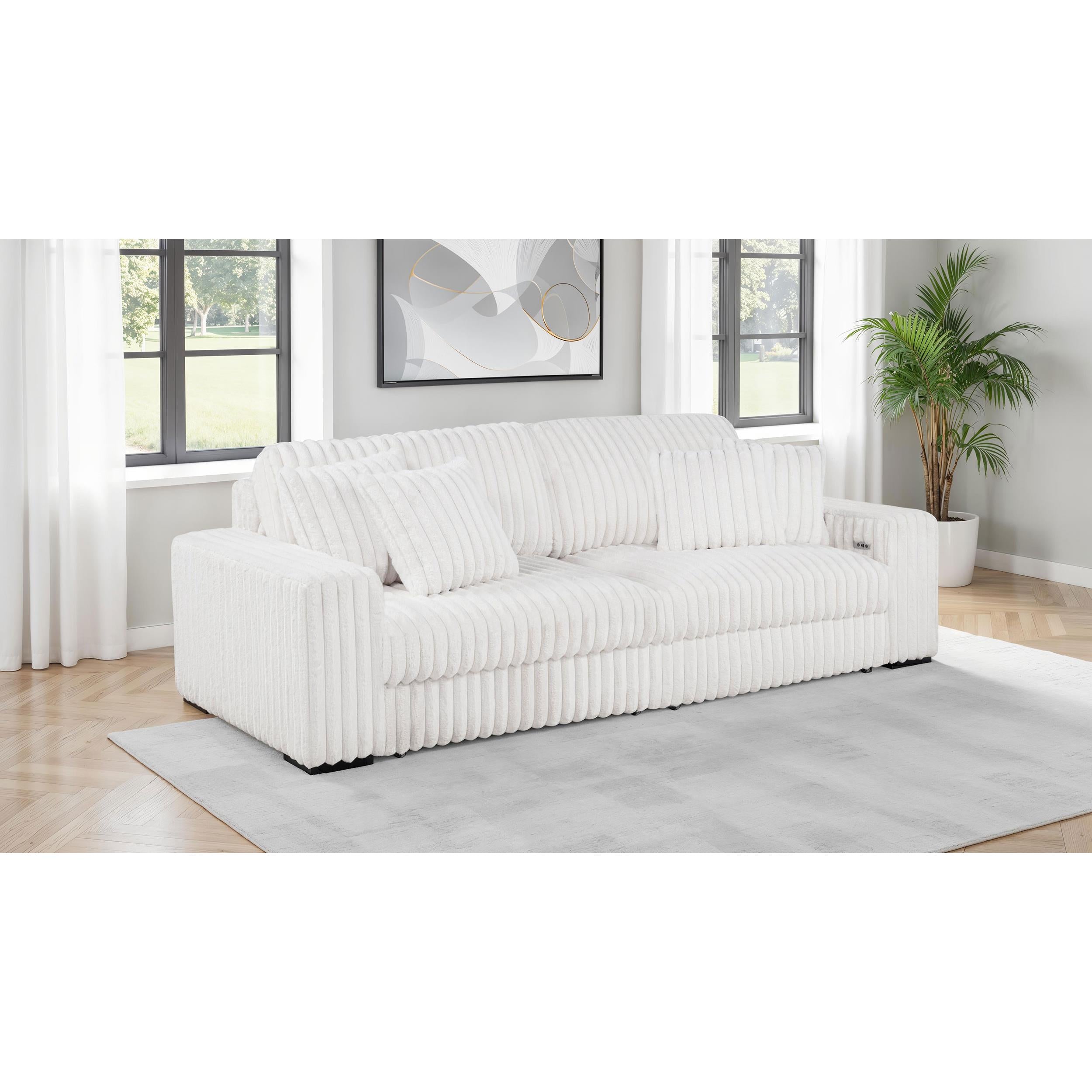  Coaster Furniture Jacana 600535P Corduroy Upholstered Dual Power Chaise Sofa - Ivory IMAGE 4