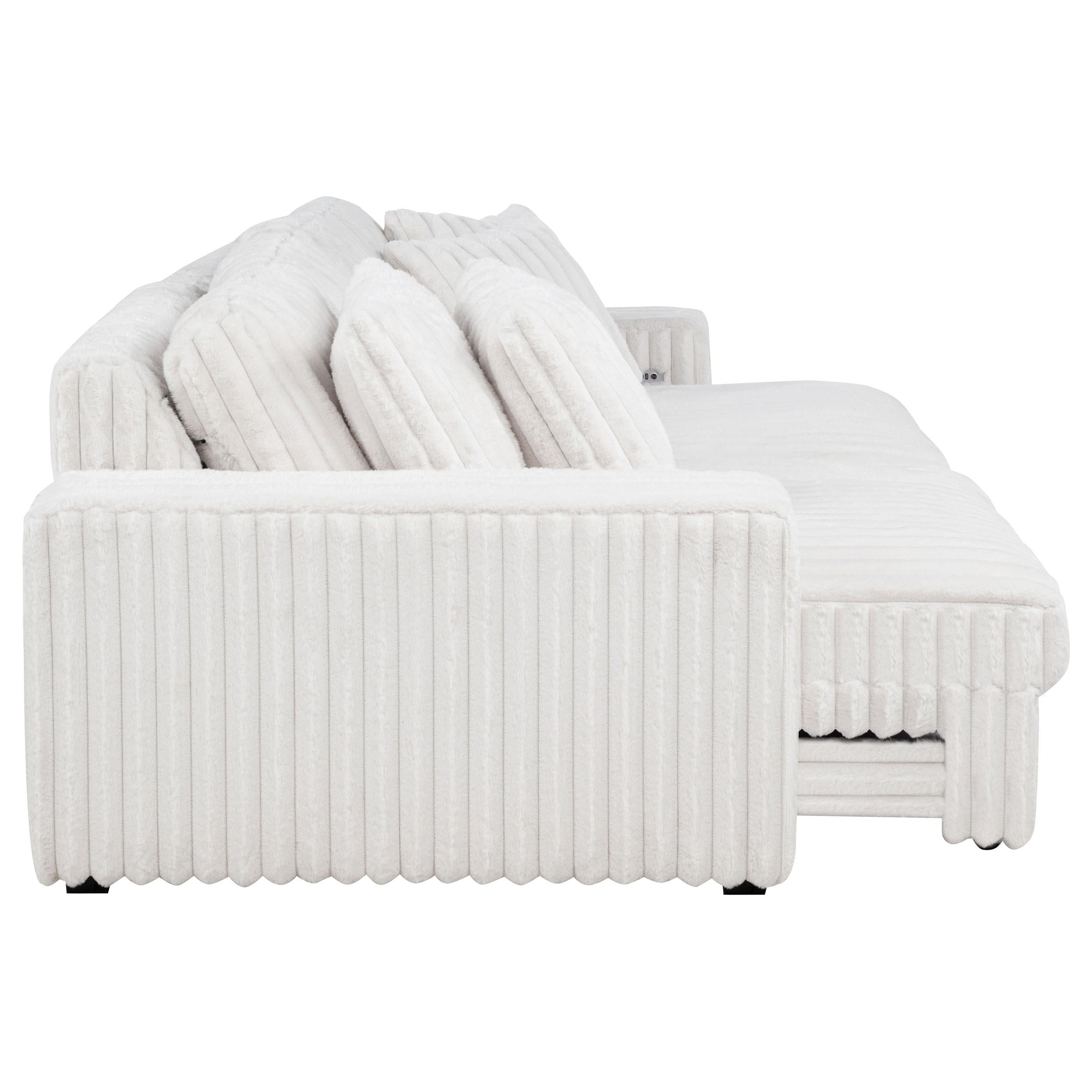  Coaster Furniture Jacana 600535P Corduroy Upholstered Dual Power Chaise Sofa - Ivory IMAGE 6
