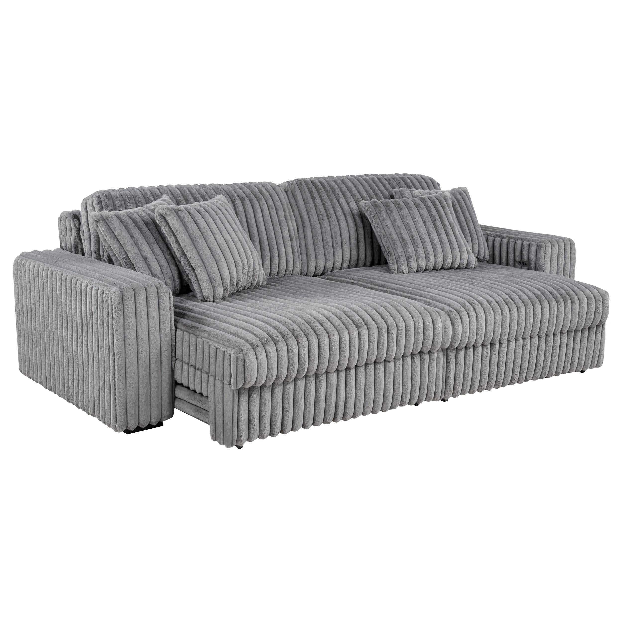  Coaster Furniture Jacana 600536P Corduroy Upholstered Dual Power Chaise Sofa - Grey IMAGE 10