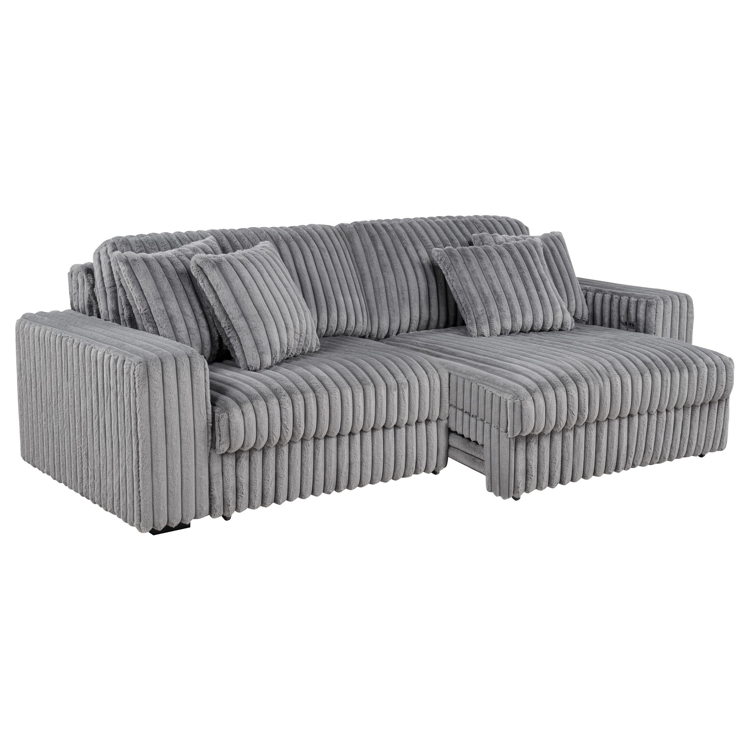 Coaster Furniture Jacana 600536P Corduroy Upholstered Dual Power Chaise Sofa - Grey IMAGE 12
