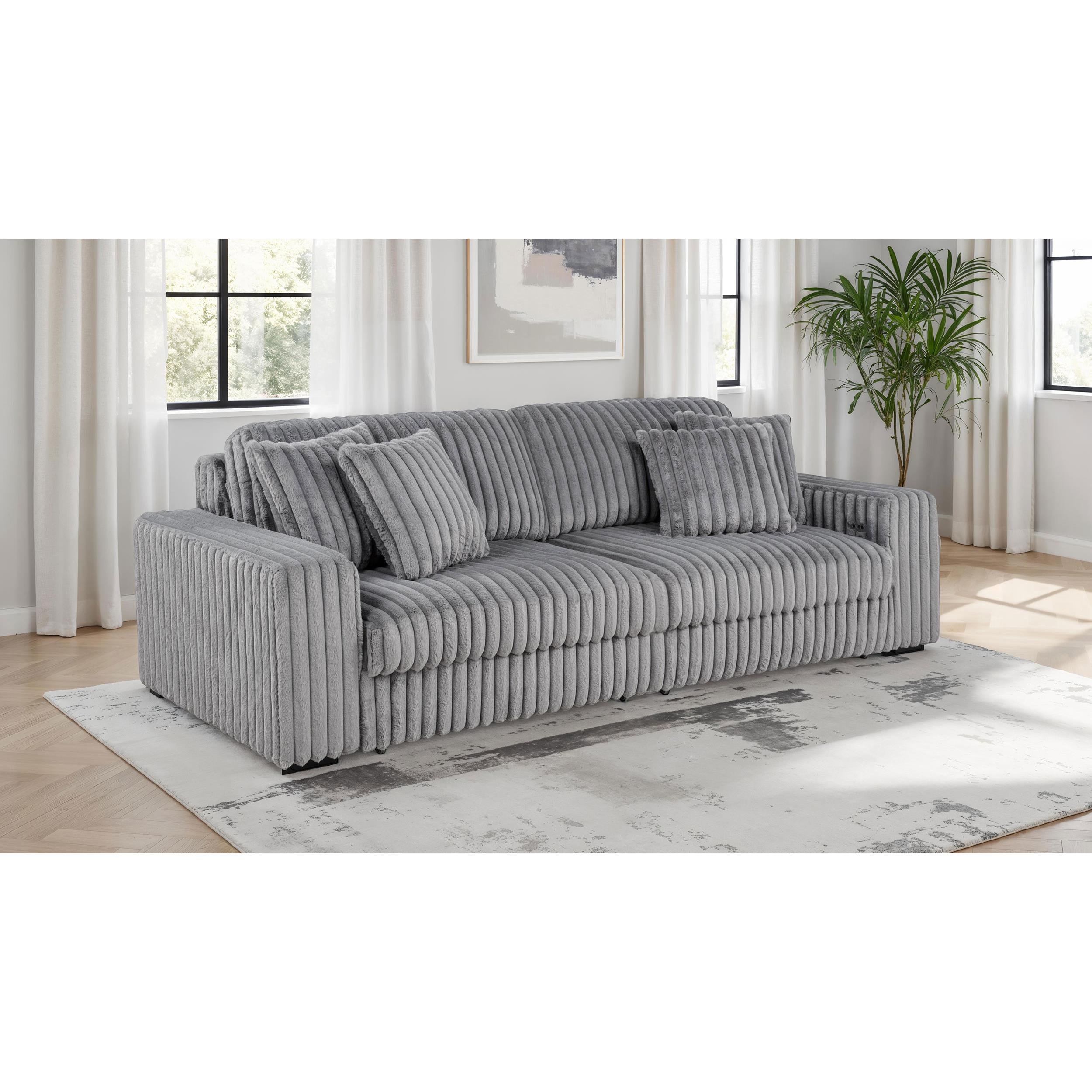  Coaster Furniture Jacana 600536P Corduroy Upholstered Dual Power Chaise Sofa - Grey IMAGE 2