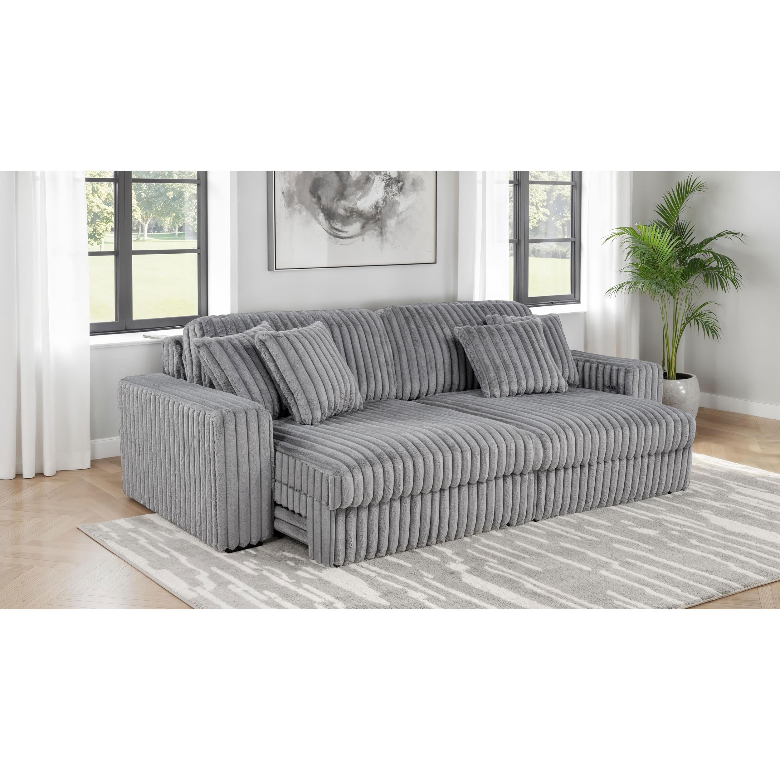  Coaster Furniture Jacana 600536P Corduroy Upholstered Dual Power Chaise Sofa - Grey IMAGE 3