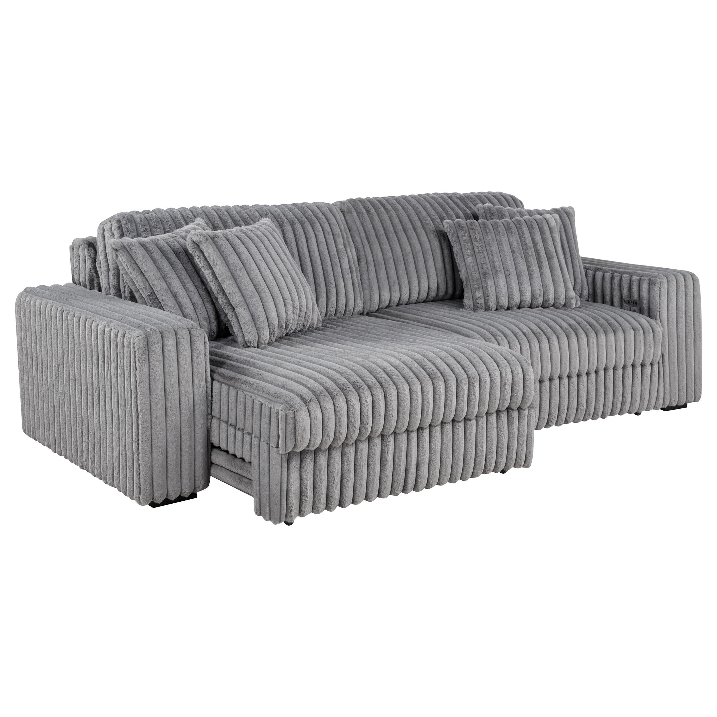  Coaster Furniture Jacana 600536P Corduroy Upholstered Dual Power Chaise Sofa - Grey IMAGE 4
