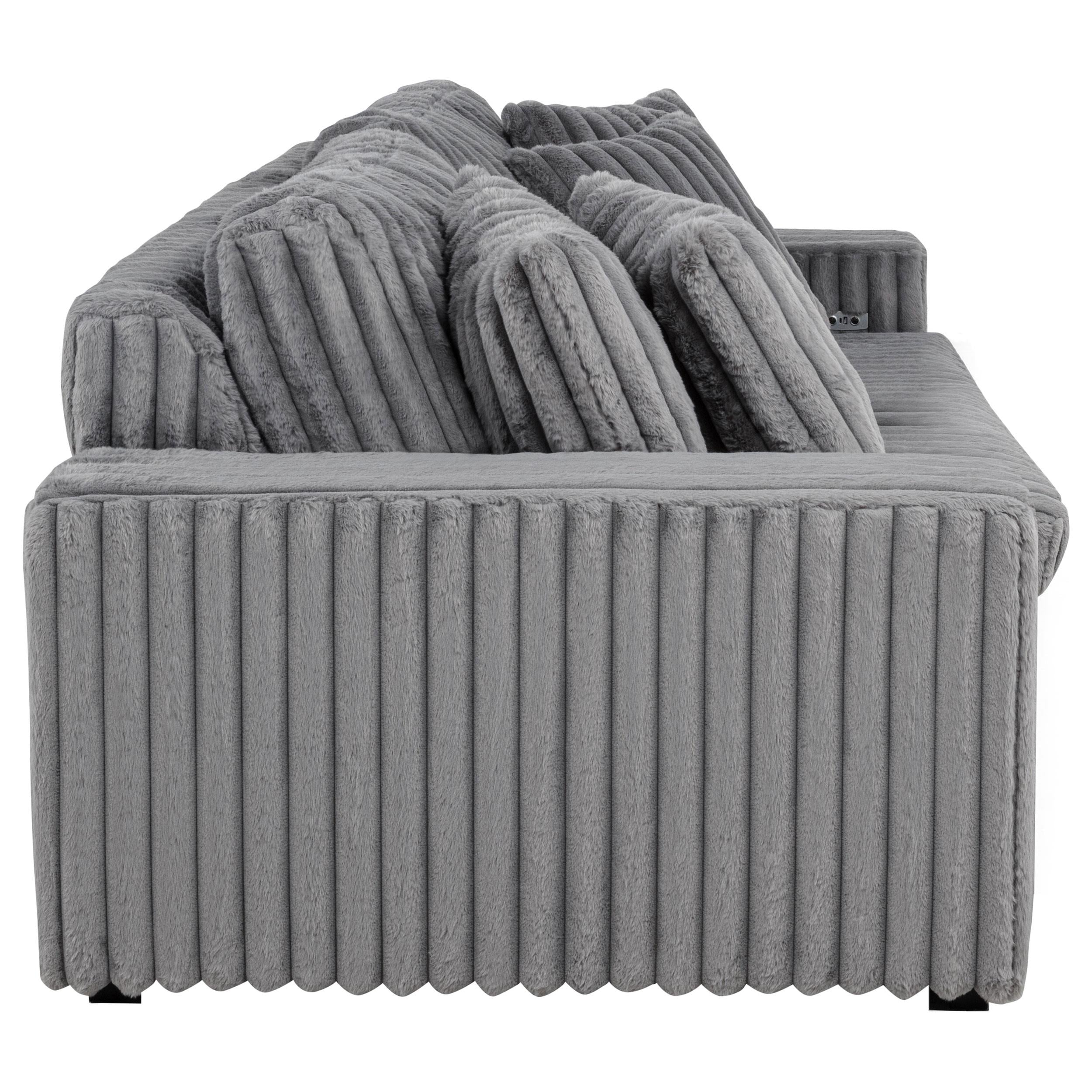  Coaster Furniture Jacana 600536P Corduroy Upholstered Dual Power Chaise Sofa - Grey IMAGE 5
