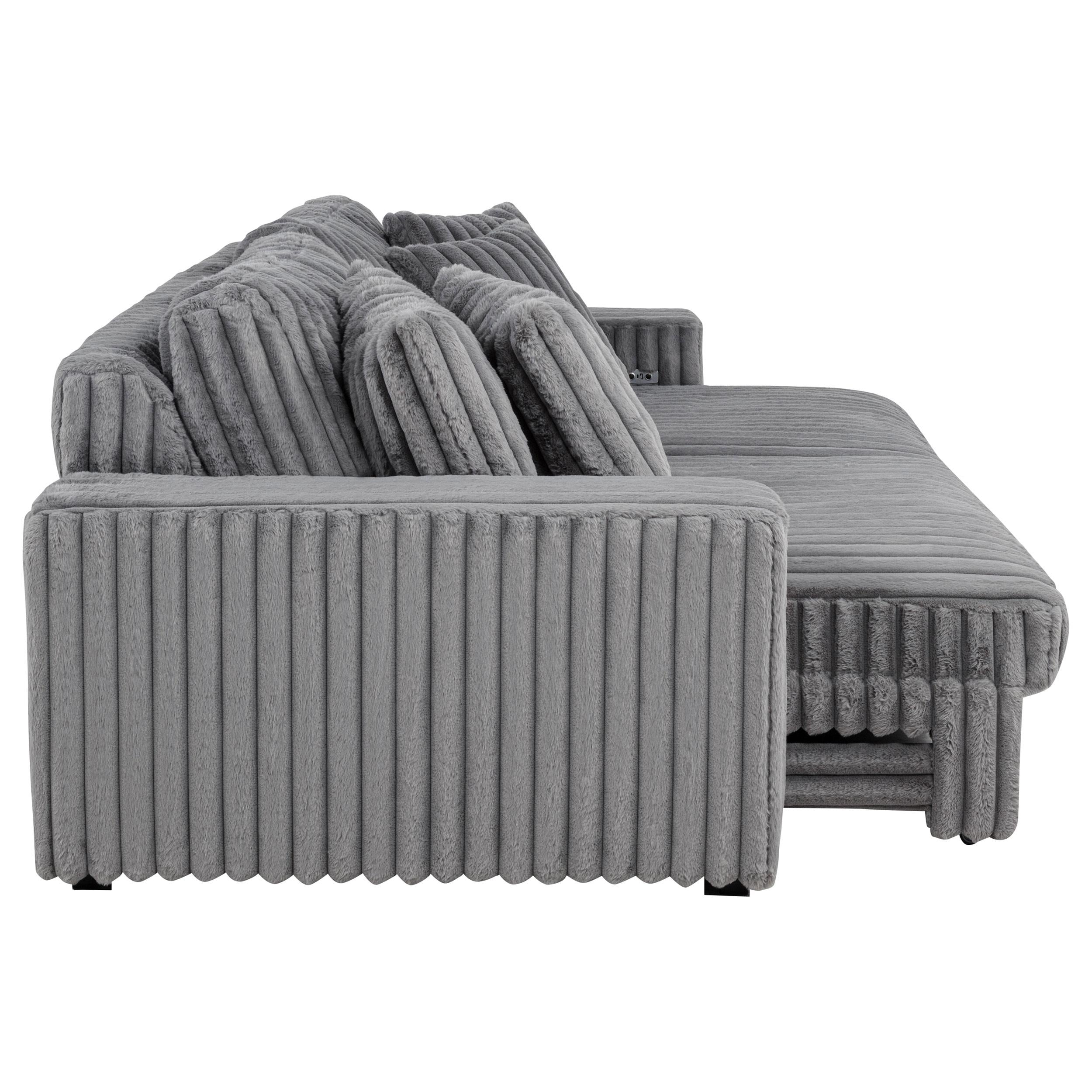  Coaster Furniture Jacana 600536P Corduroy Upholstered Dual Power Chaise Sofa - Grey IMAGE 7