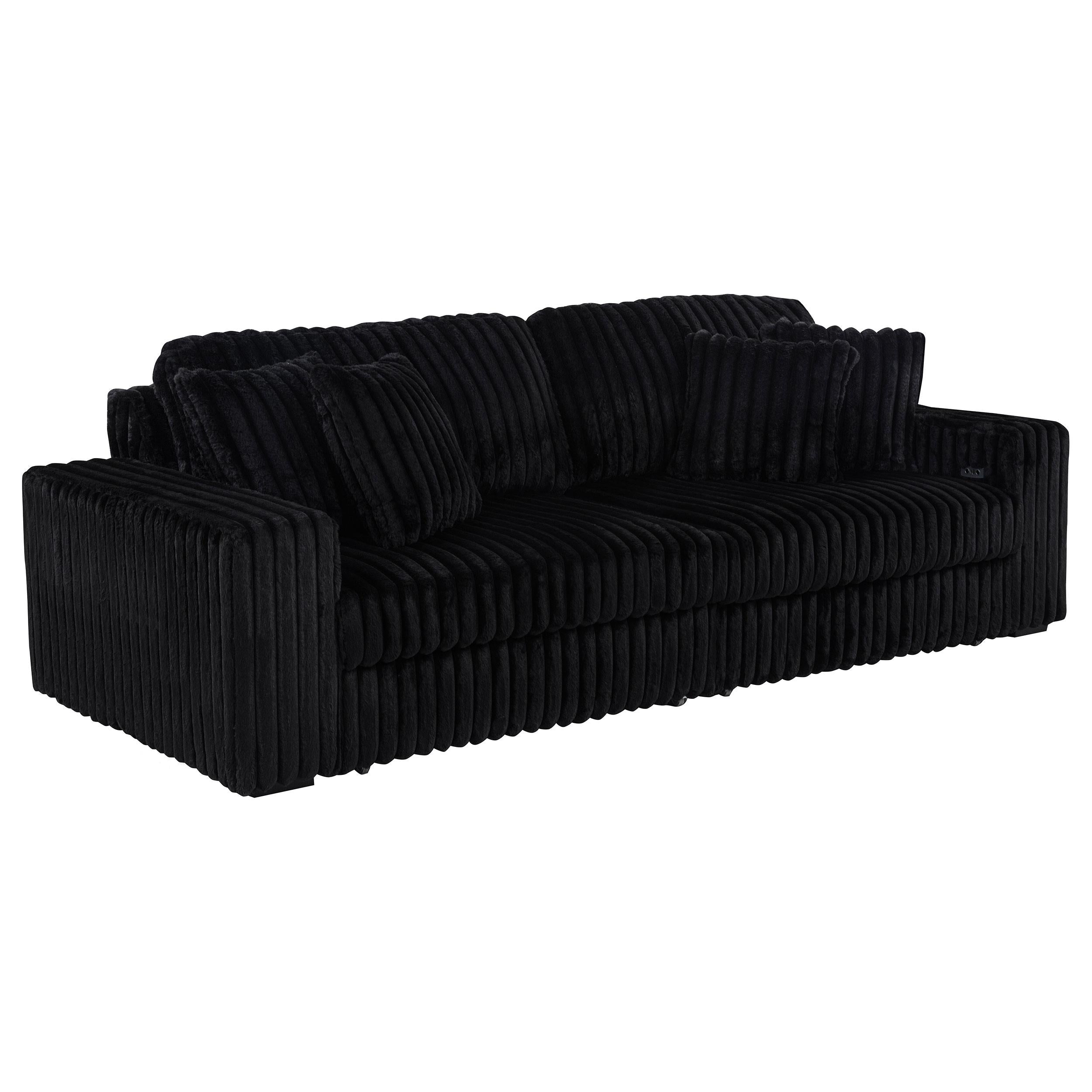  Coaster Furniture Jacana 600537P Corduroy Upholstered Dual Power Chaise Sofa - Black IMAGE 1