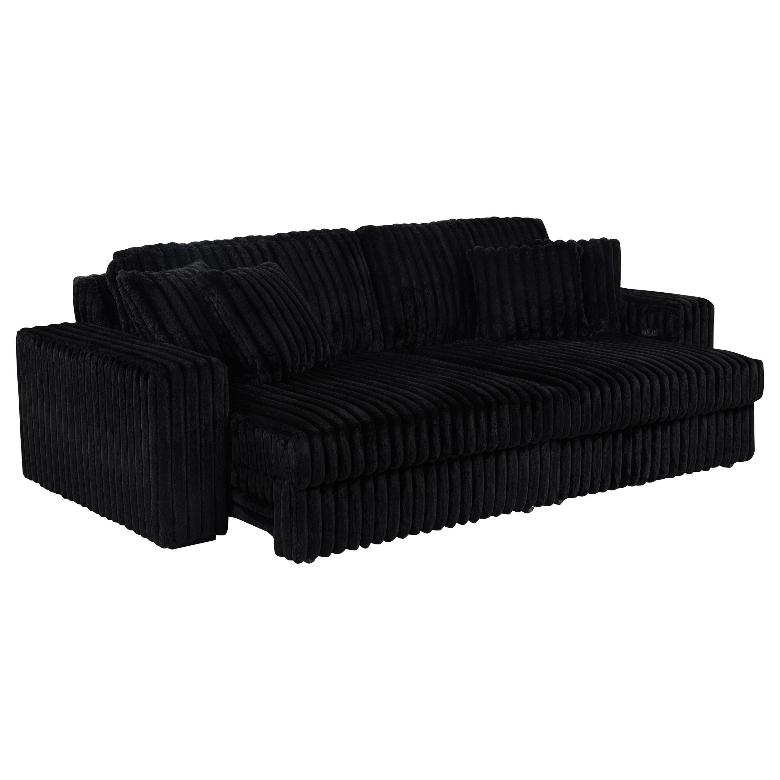  Coaster Furniture Jacana 600537P Corduroy Upholstered Dual Power Chaise Sofa - Black IMAGE 10