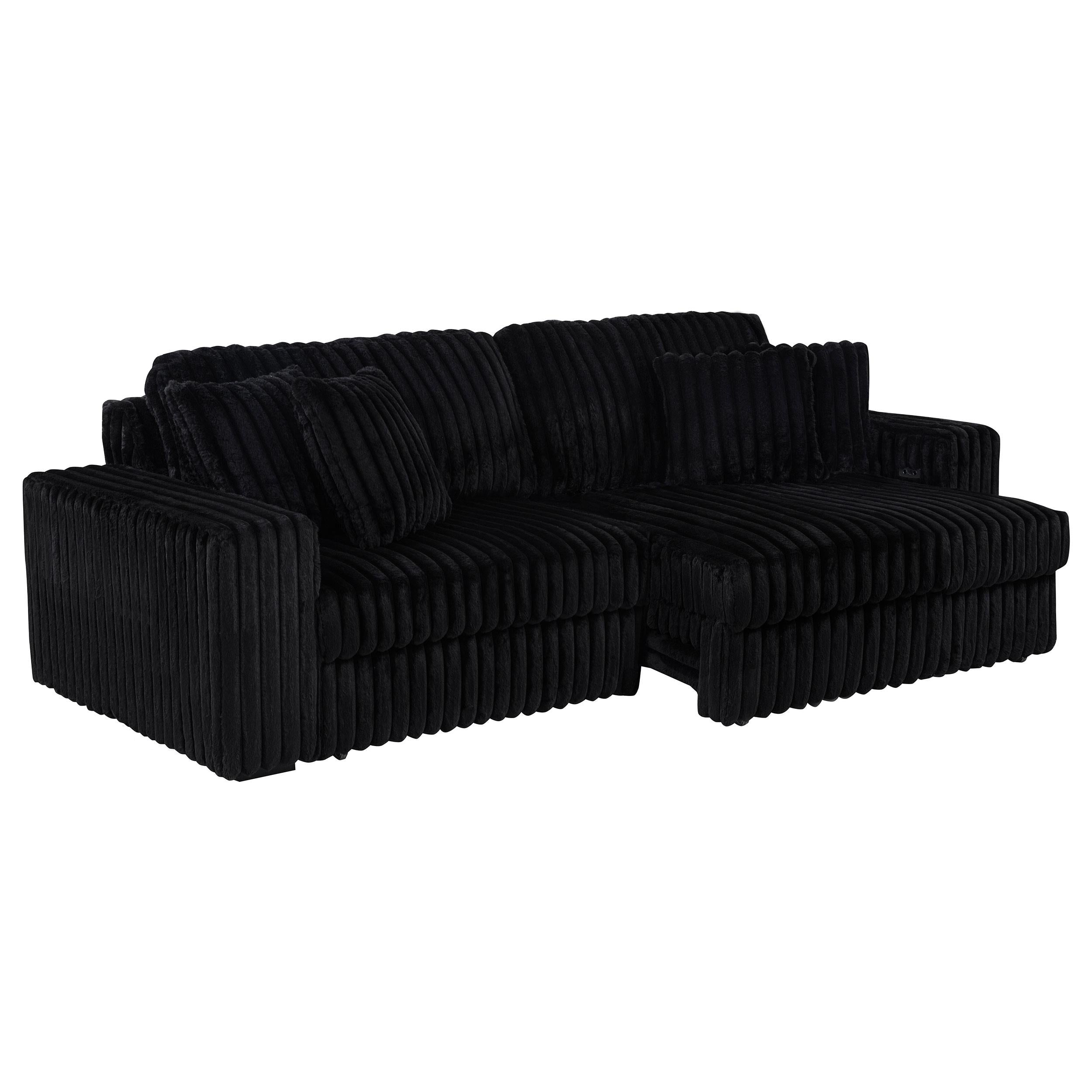  Coaster Furniture Jacana 600537P Corduroy Upholstered Dual Power Chaise Sofa - Black IMAGE 11