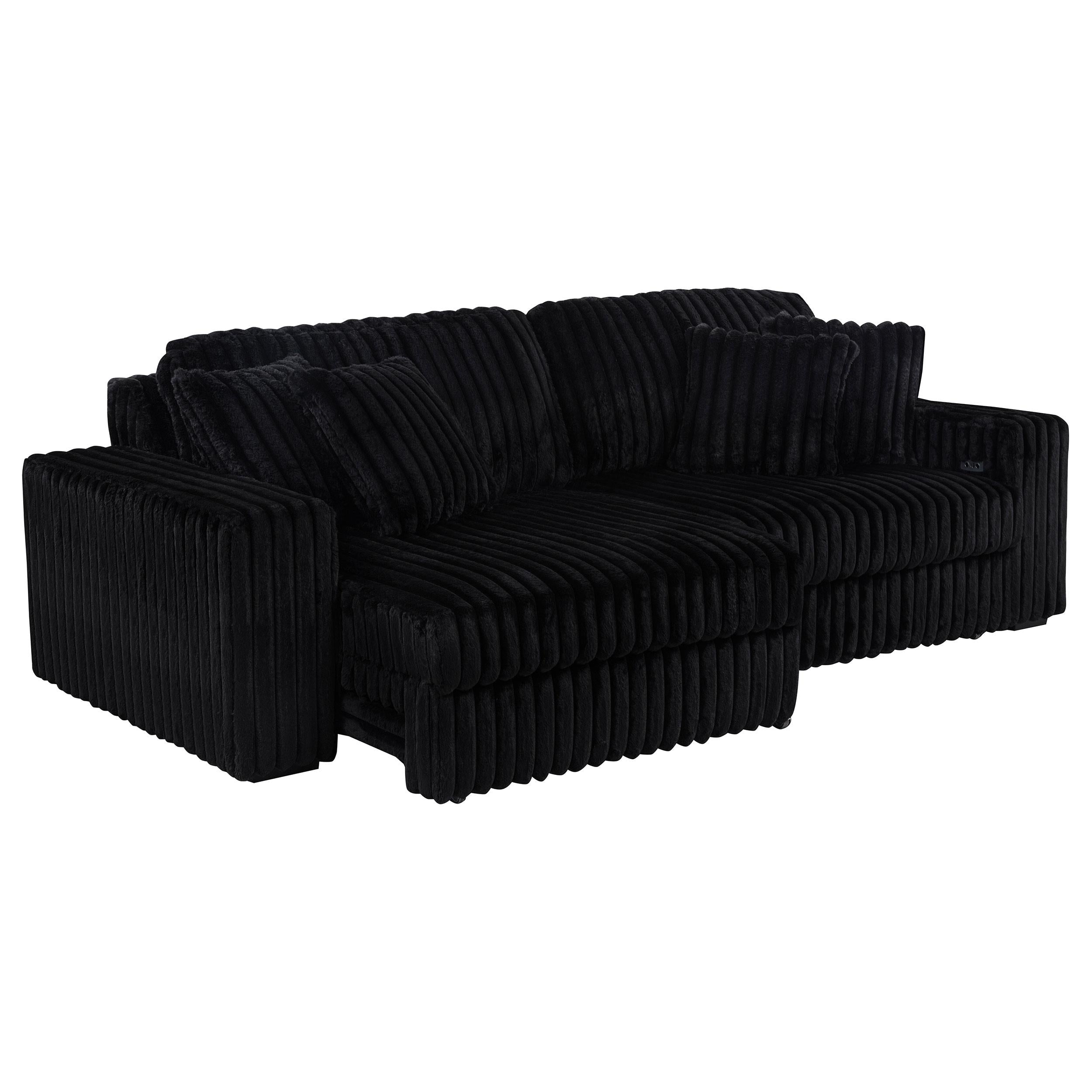  Coaster Furniture Jacana 600537P Corduroy Upholstered Dual Power Chaise Sofa - Black IMAGE 3